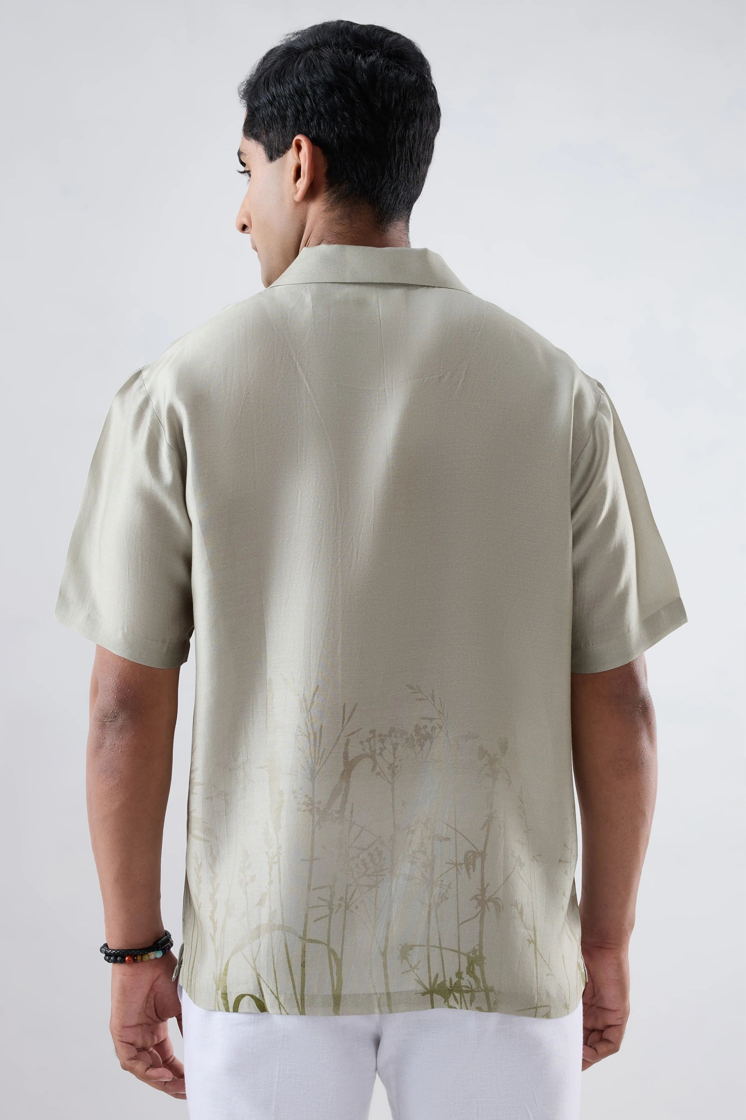 Grey Ecoprint Cuban Collar Shirt