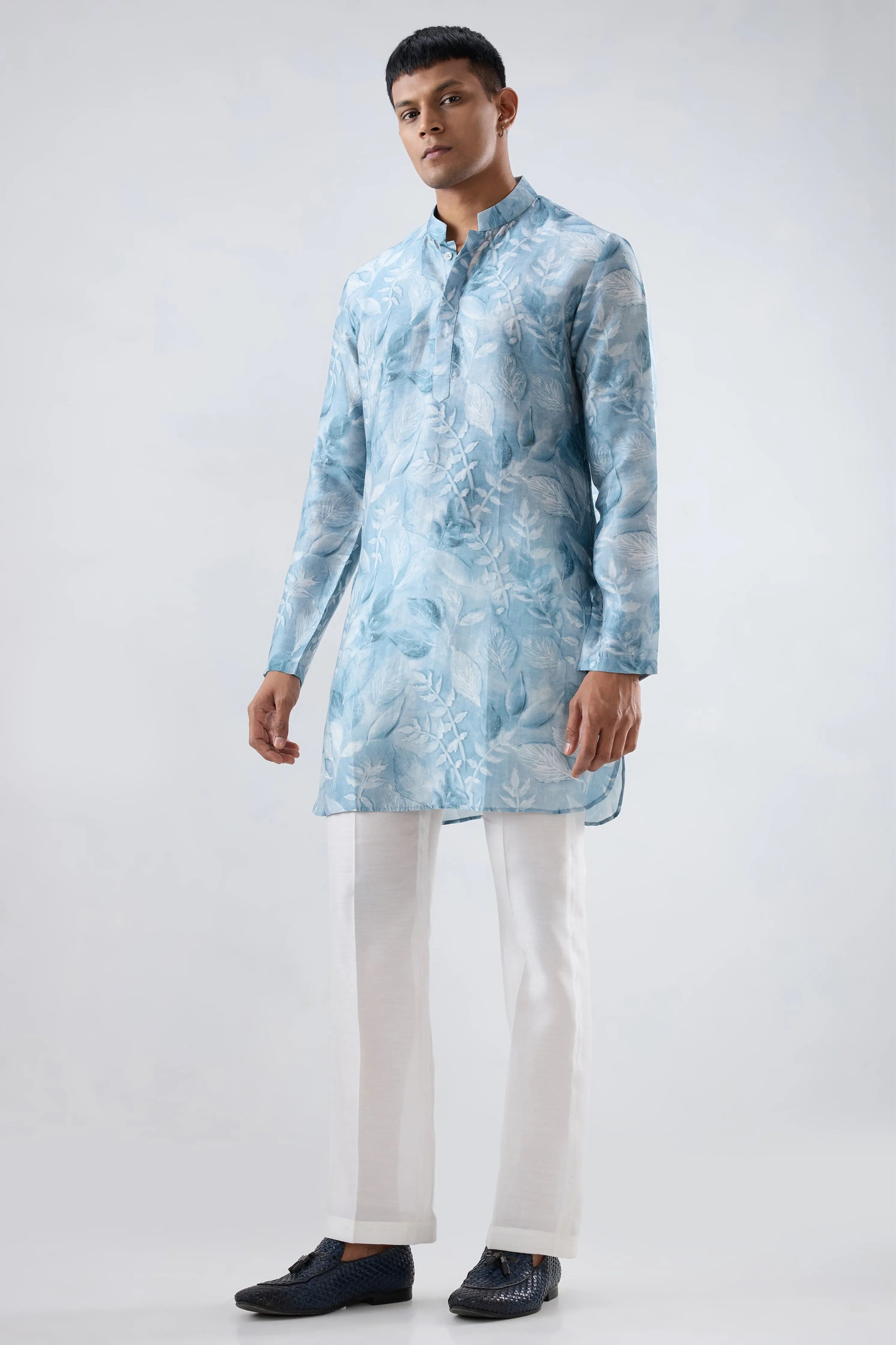 Light Blue Leaf Ecoprint Kurta