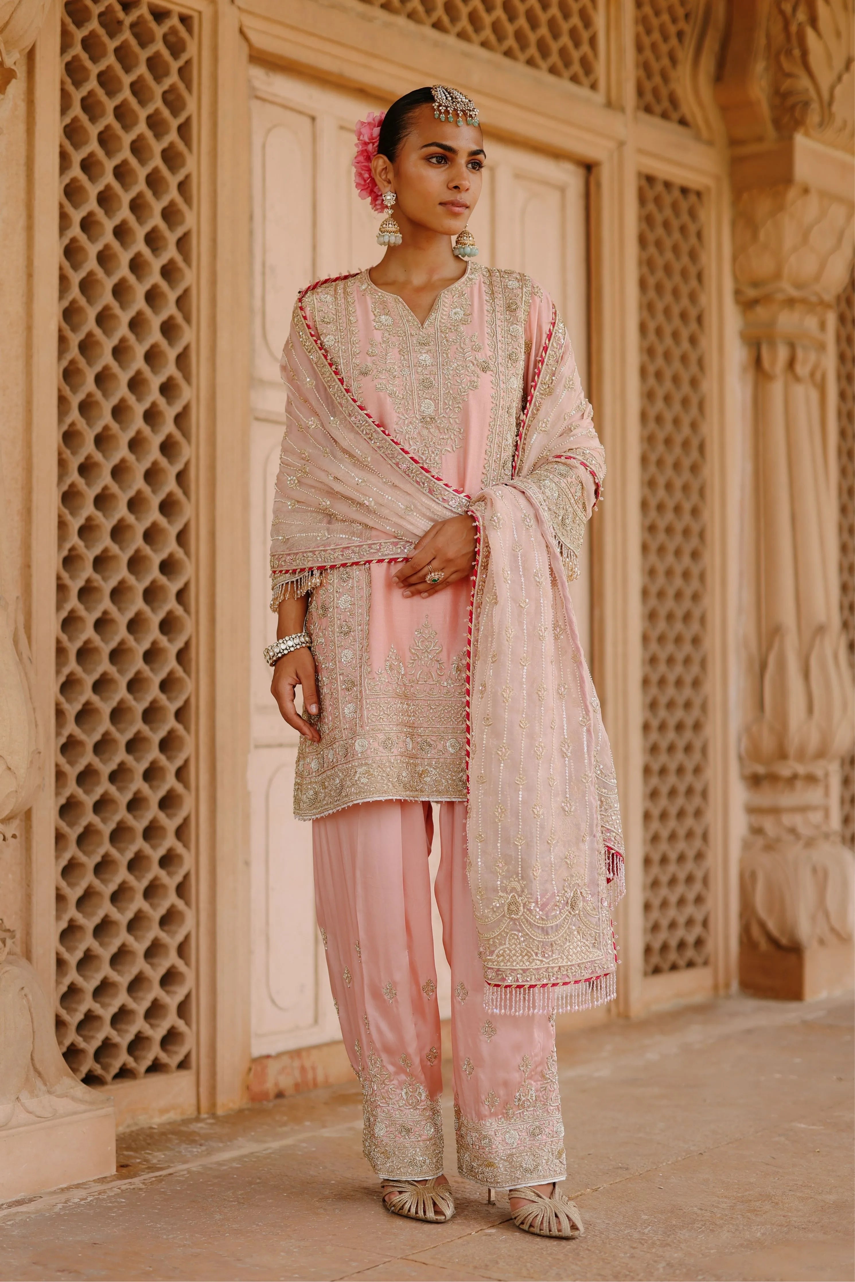 Elaya Pink Short Kurta Set with Matching Salwar & Dupatta