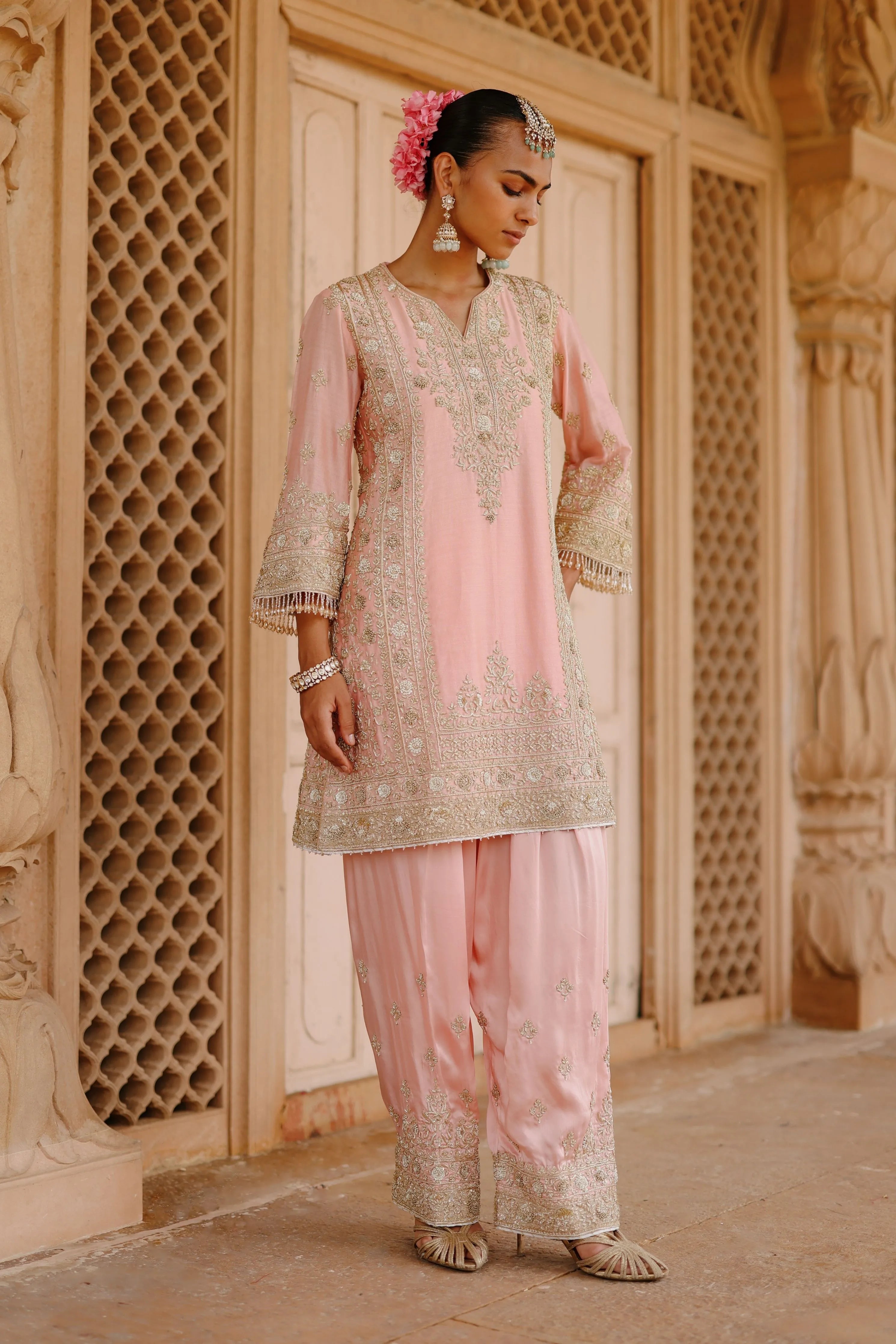 Elaya Pink Short Kurta Set with Matching Salwar & Dupatta