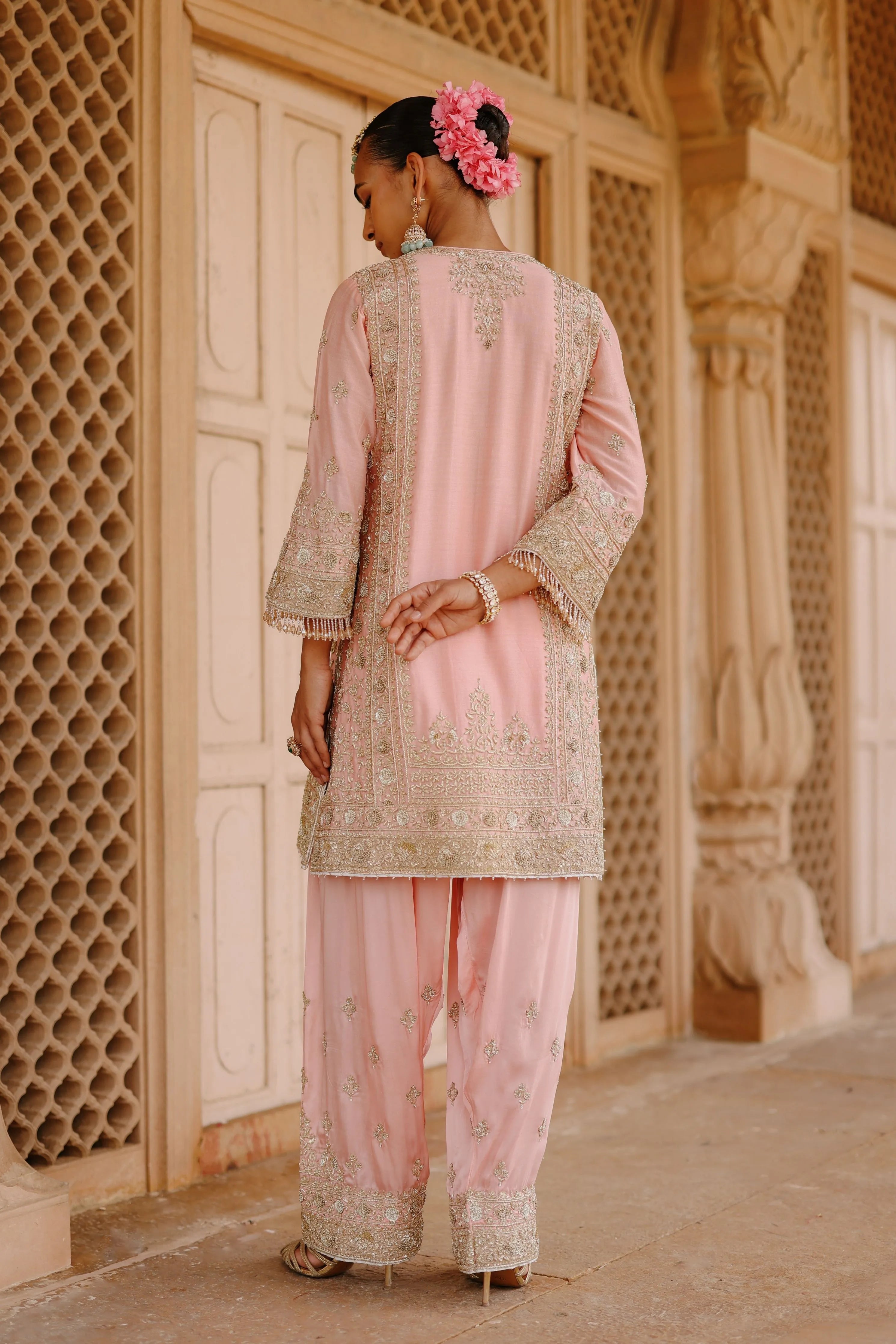 Elaya Pink Short Kurta Set with Matching Salwar & Dupatta