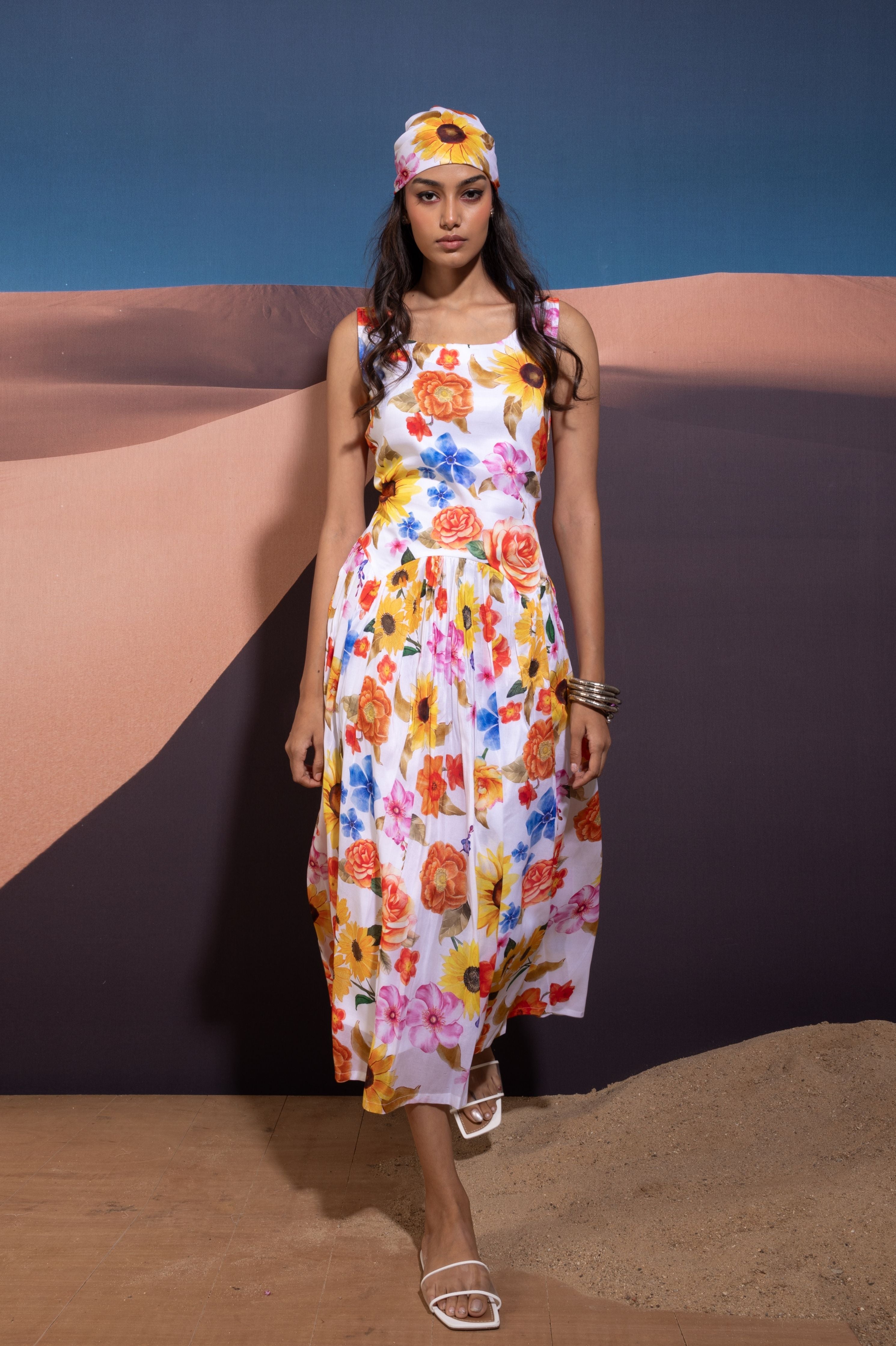 Elegant Blossom Drop Waist Dress
