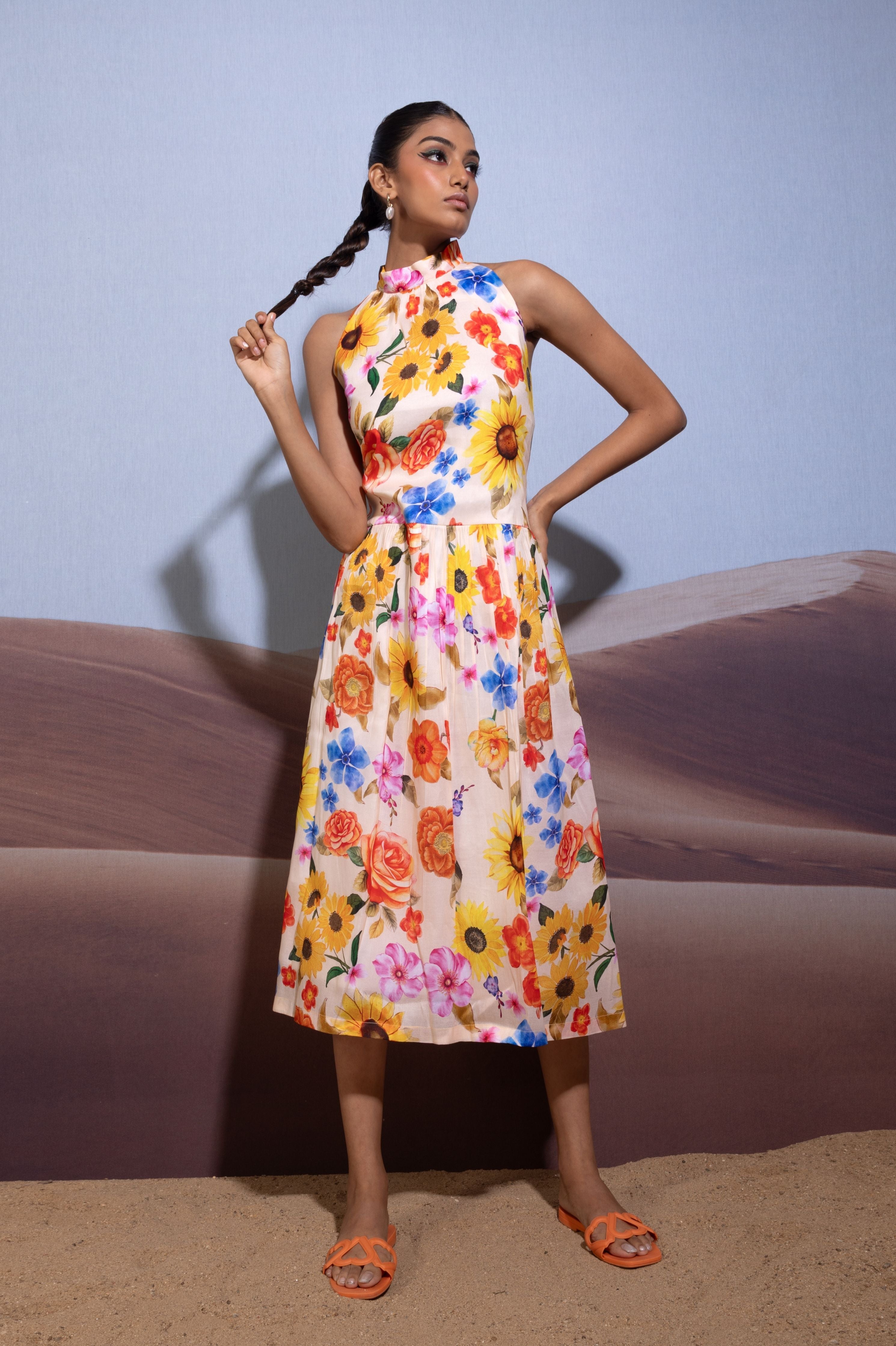 Elegant Blossom Halter Dress