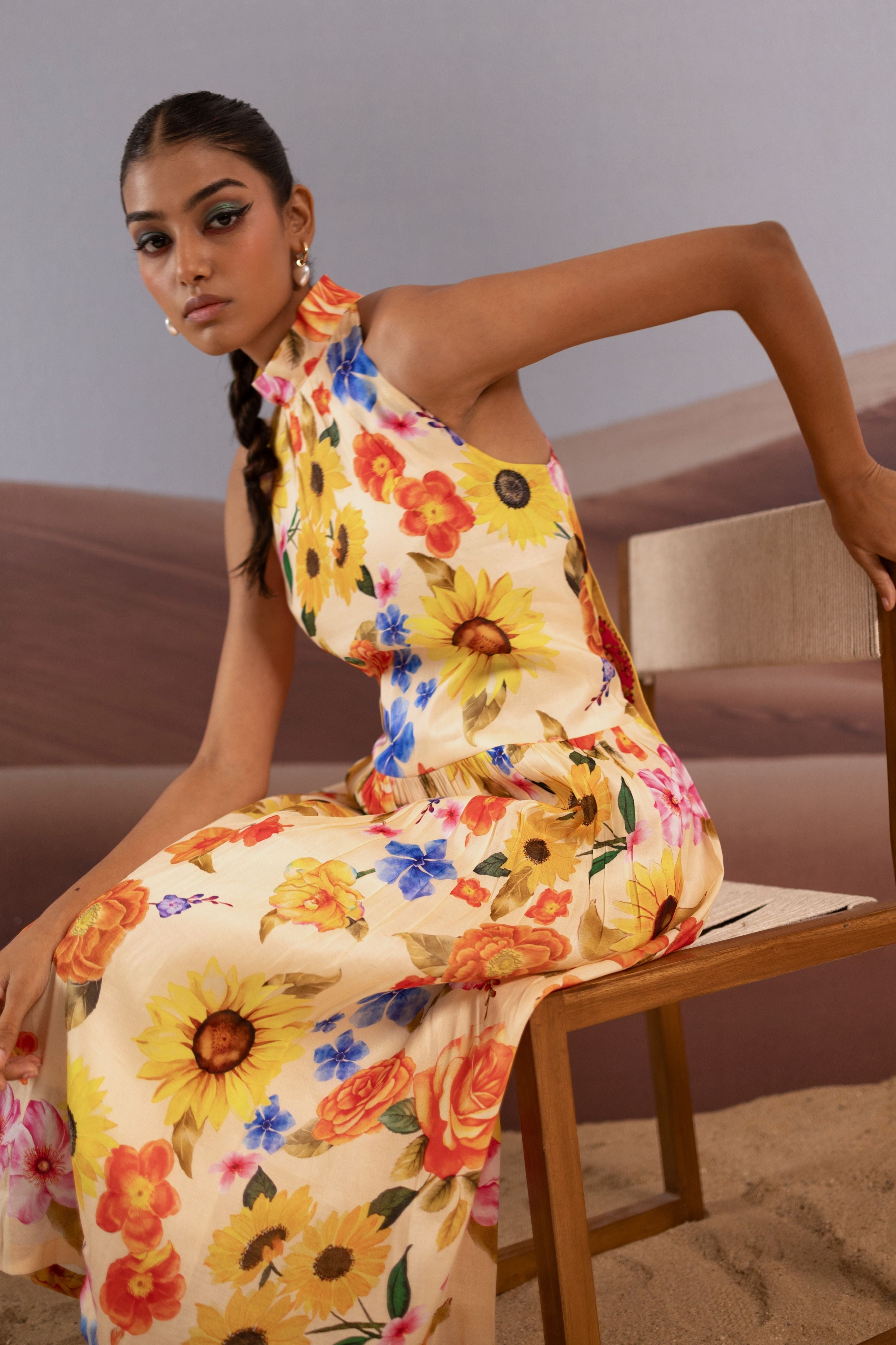 Elegant Blossom Halter Dress
