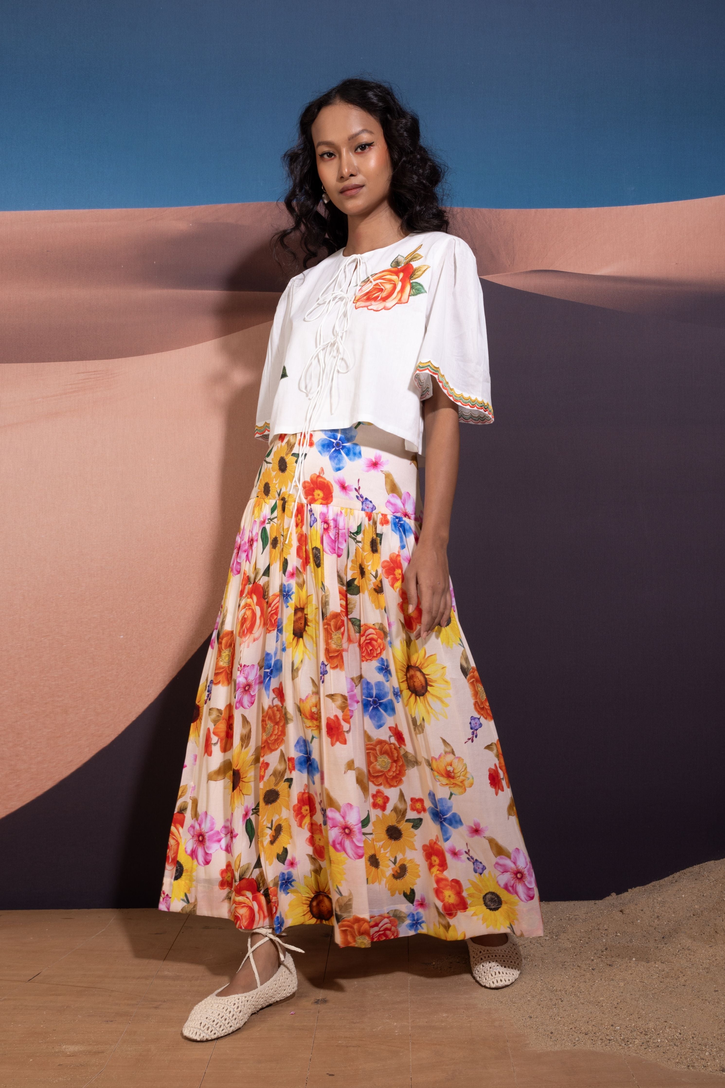 Elegant Blossom Top and Skirt set