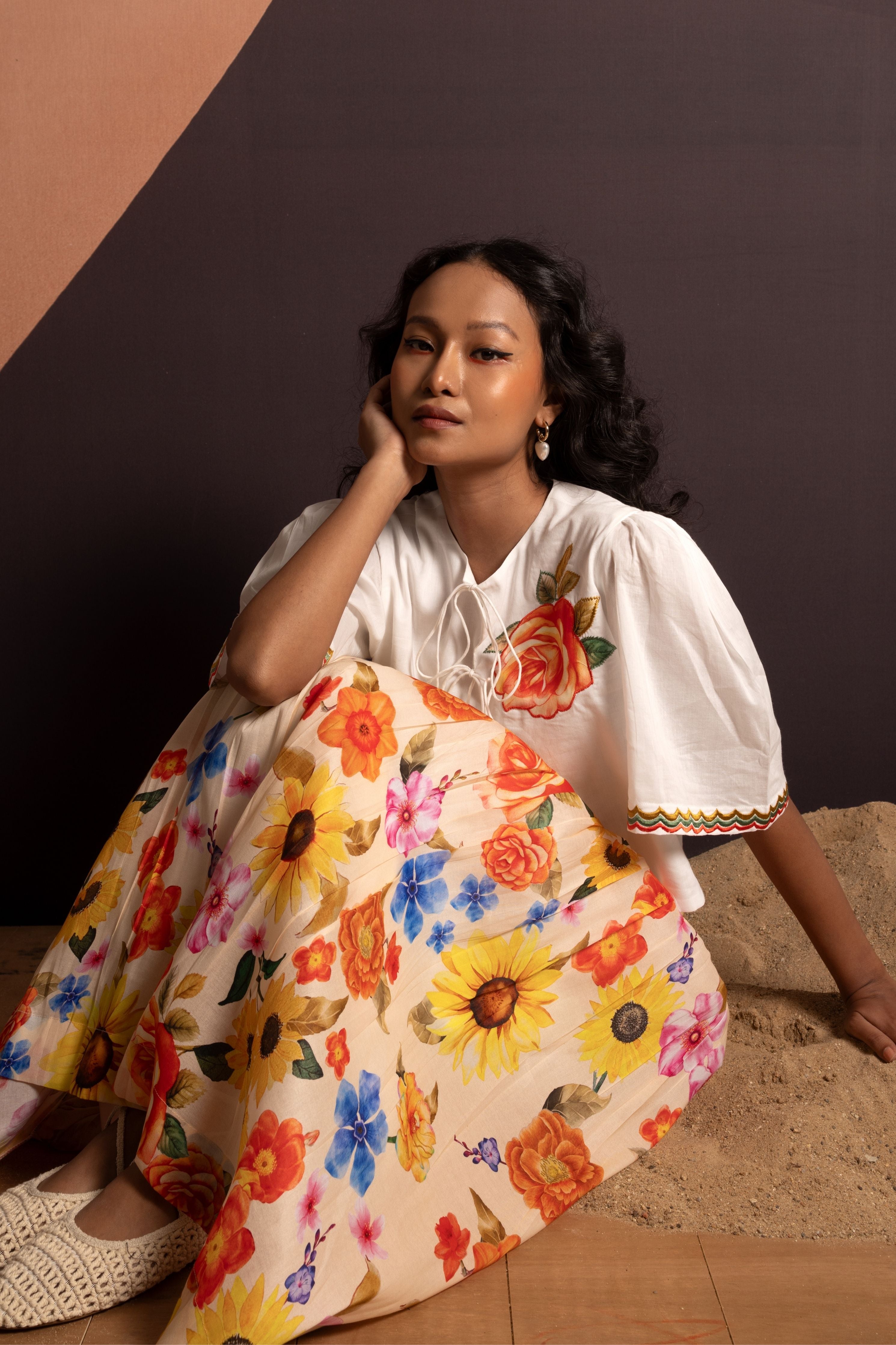 Elegant Blossom Top and Skirt set