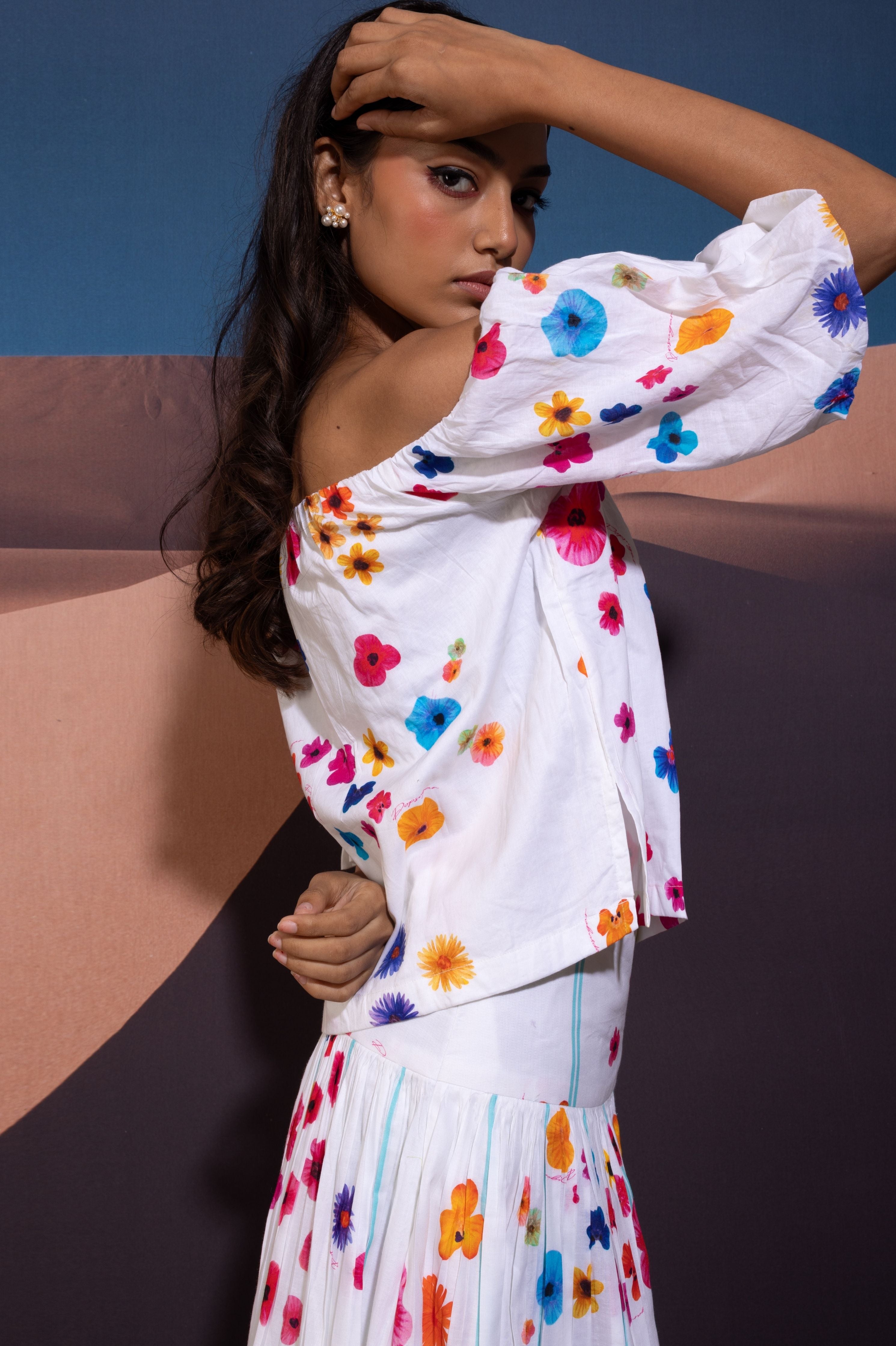 Elysian Bloom off Shoulder top and skirt