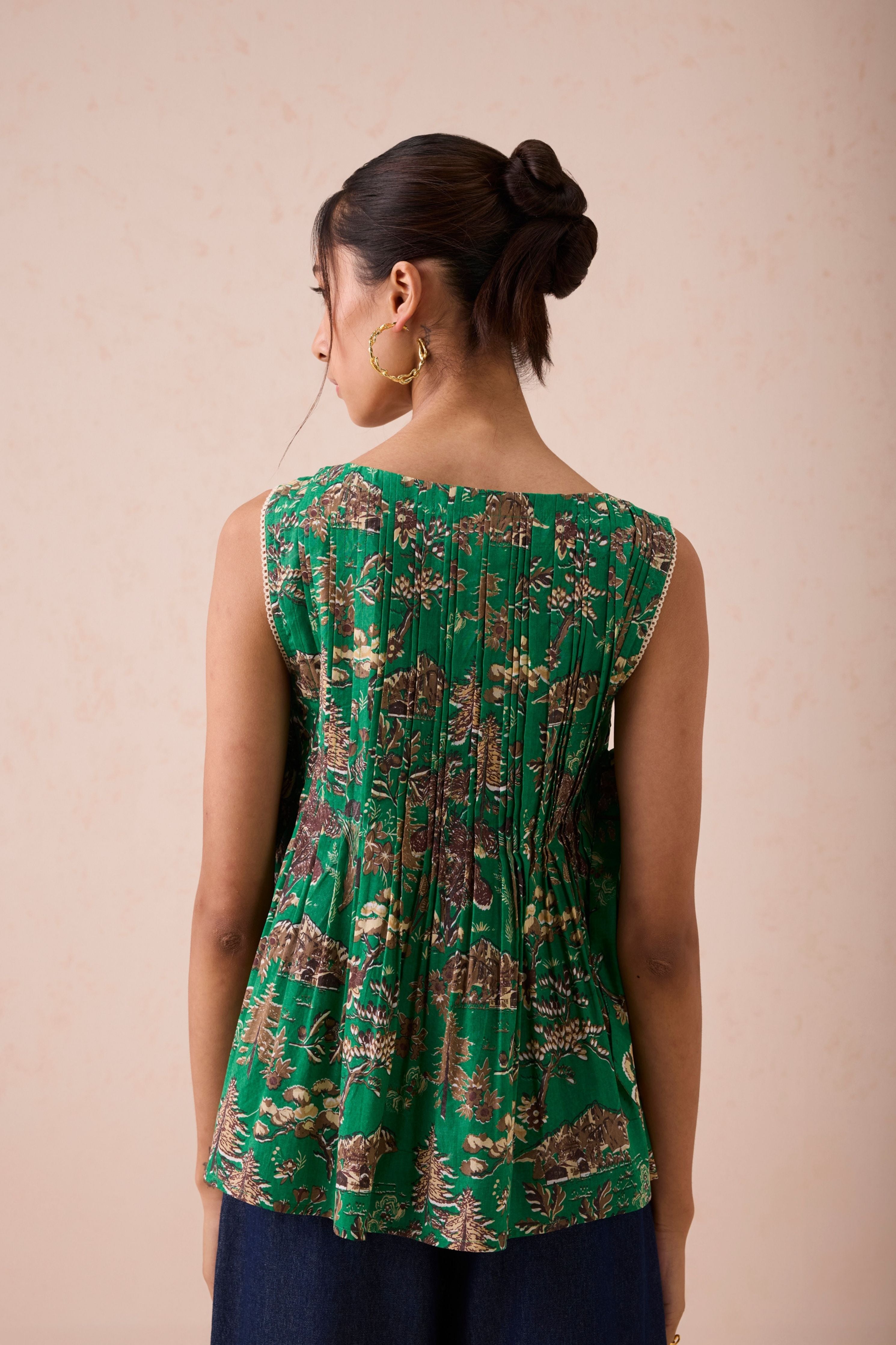 Emerald Pine Pleated Lyocell Blouse