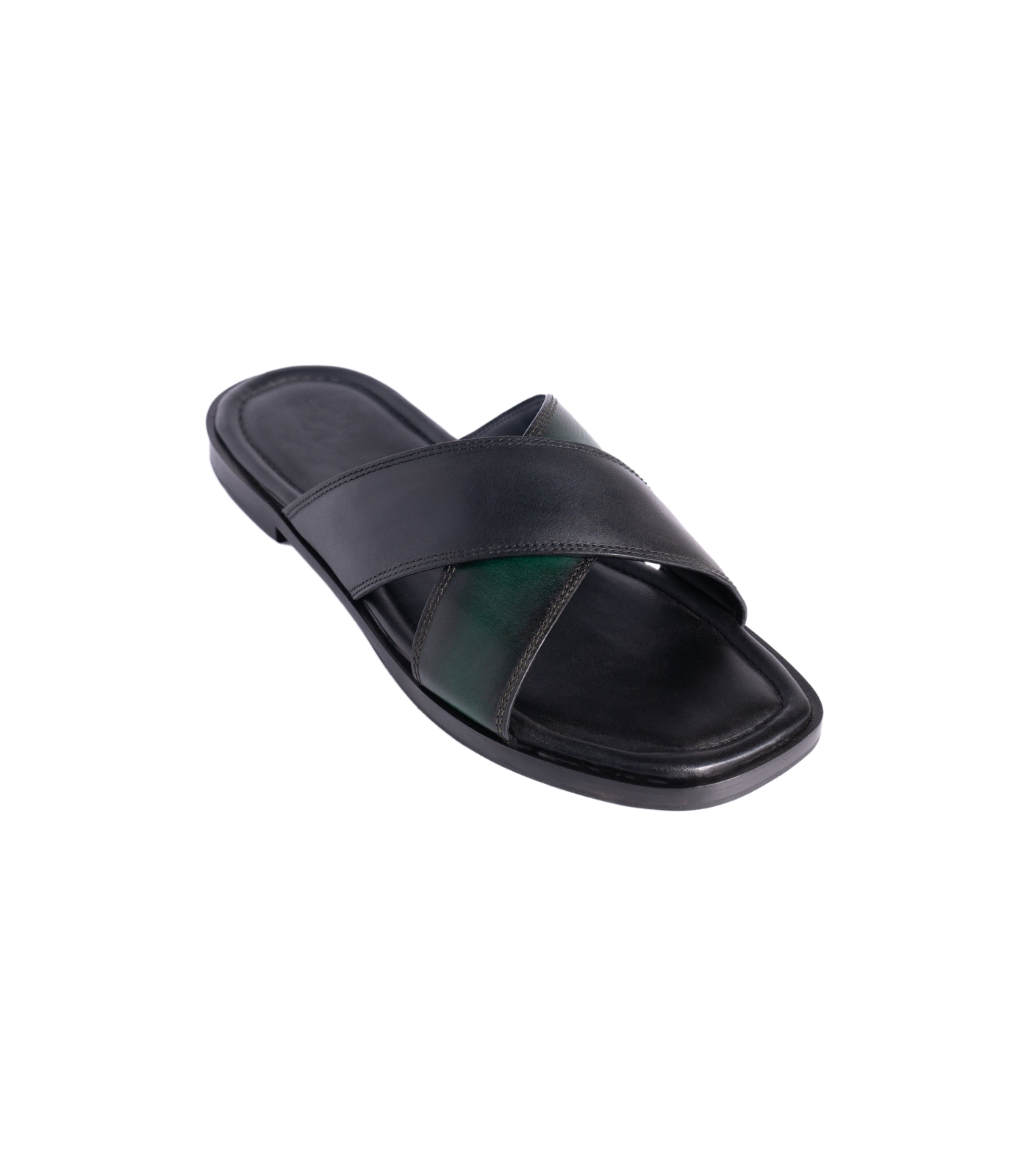 Emerald & Black Cross Sandals
