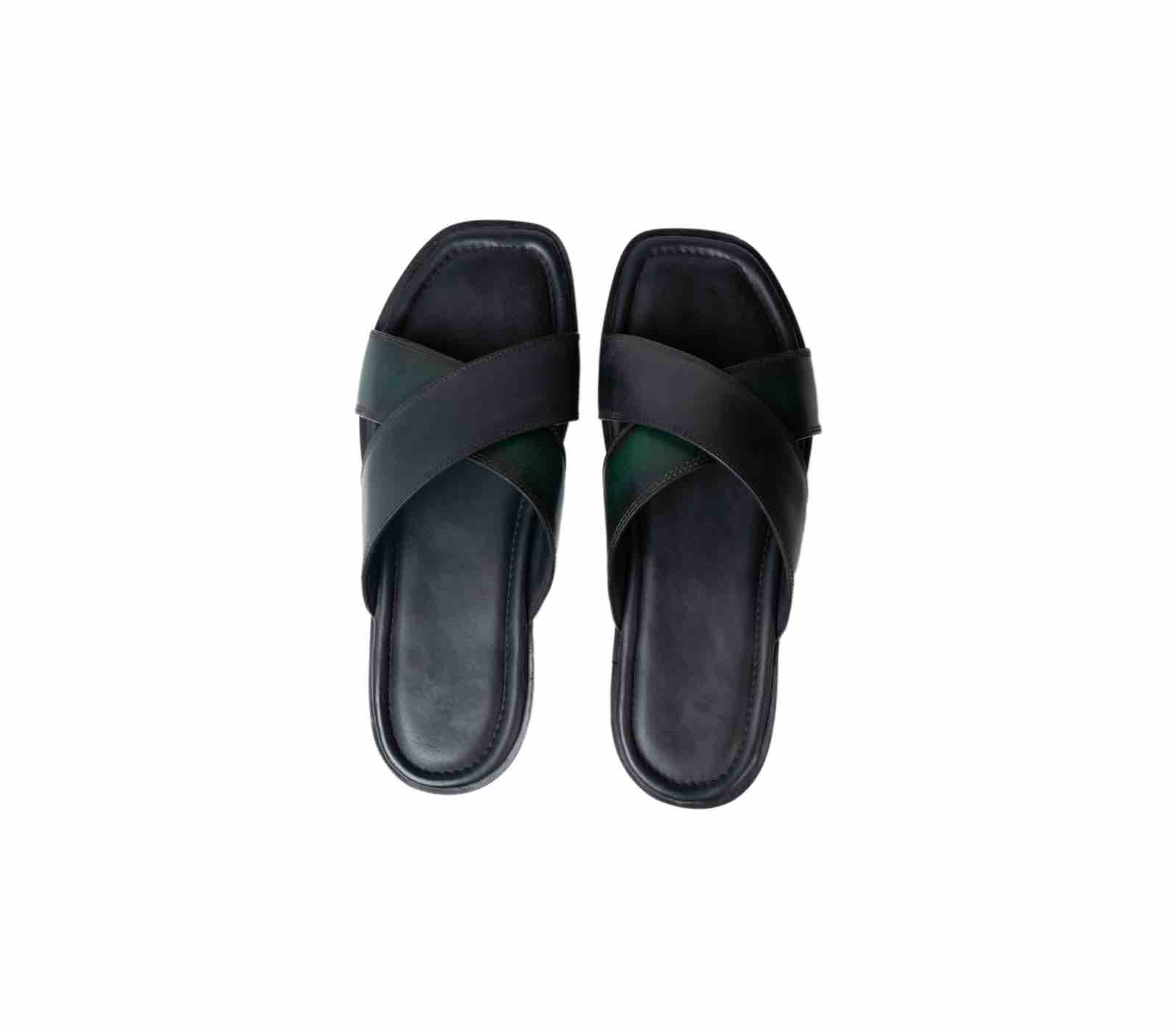 Emerald & Black Cross Sandals