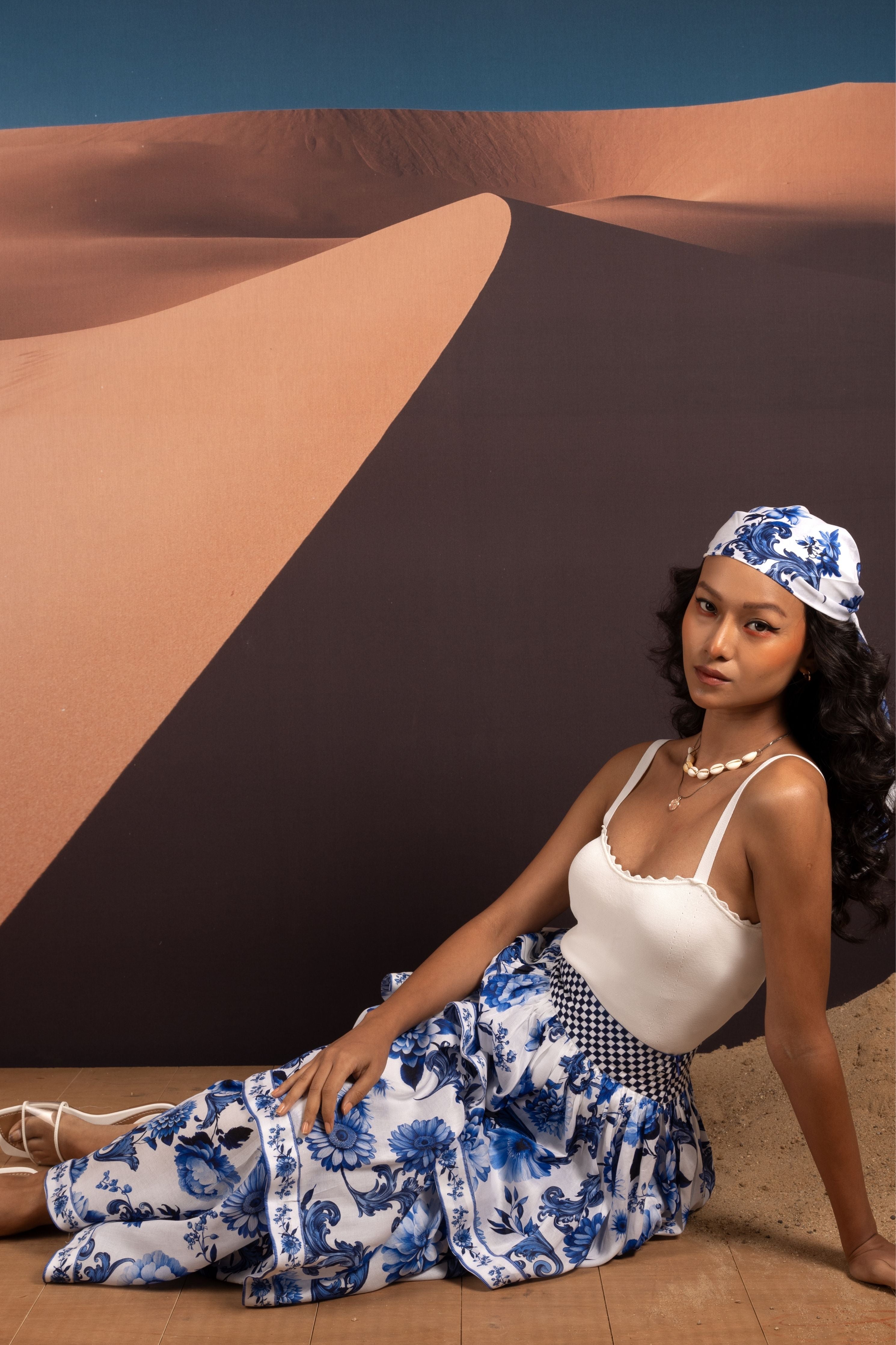 Enchanted Azure Blossom Layered Skirt