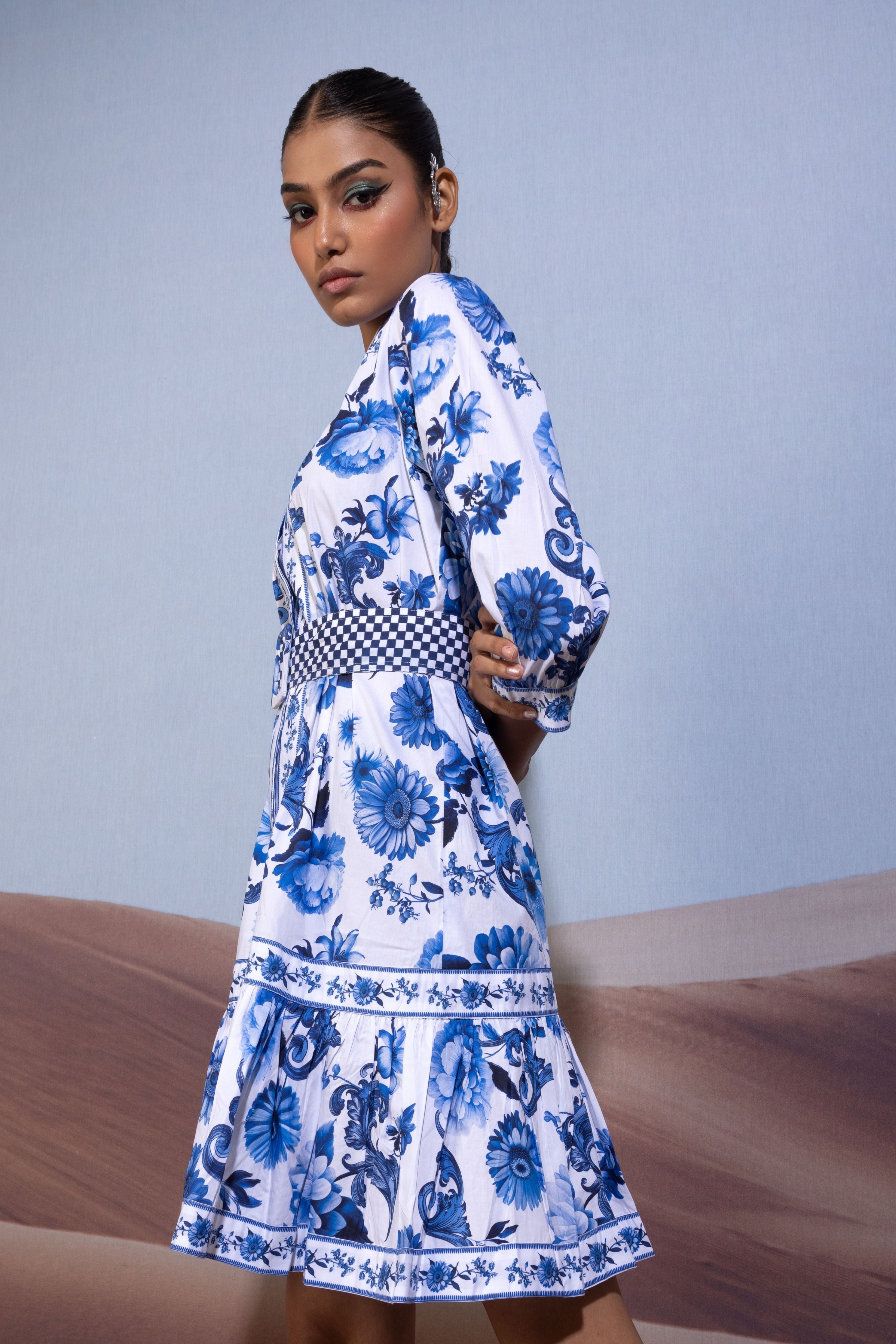 Enchanted Azure Blossom Short Dress