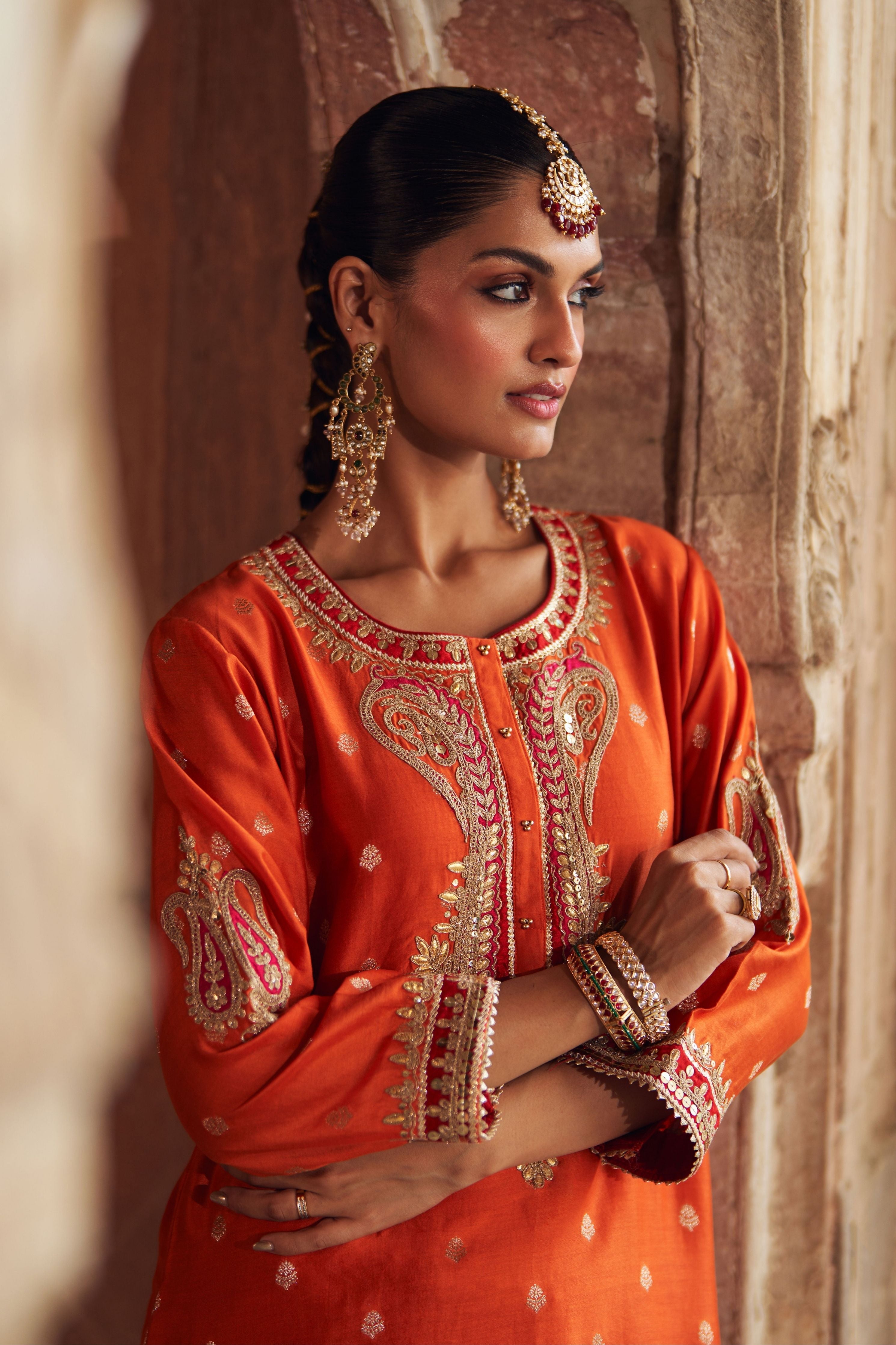 Fahmida Burnt Orange Short Kurta With Salwar And Dupatta