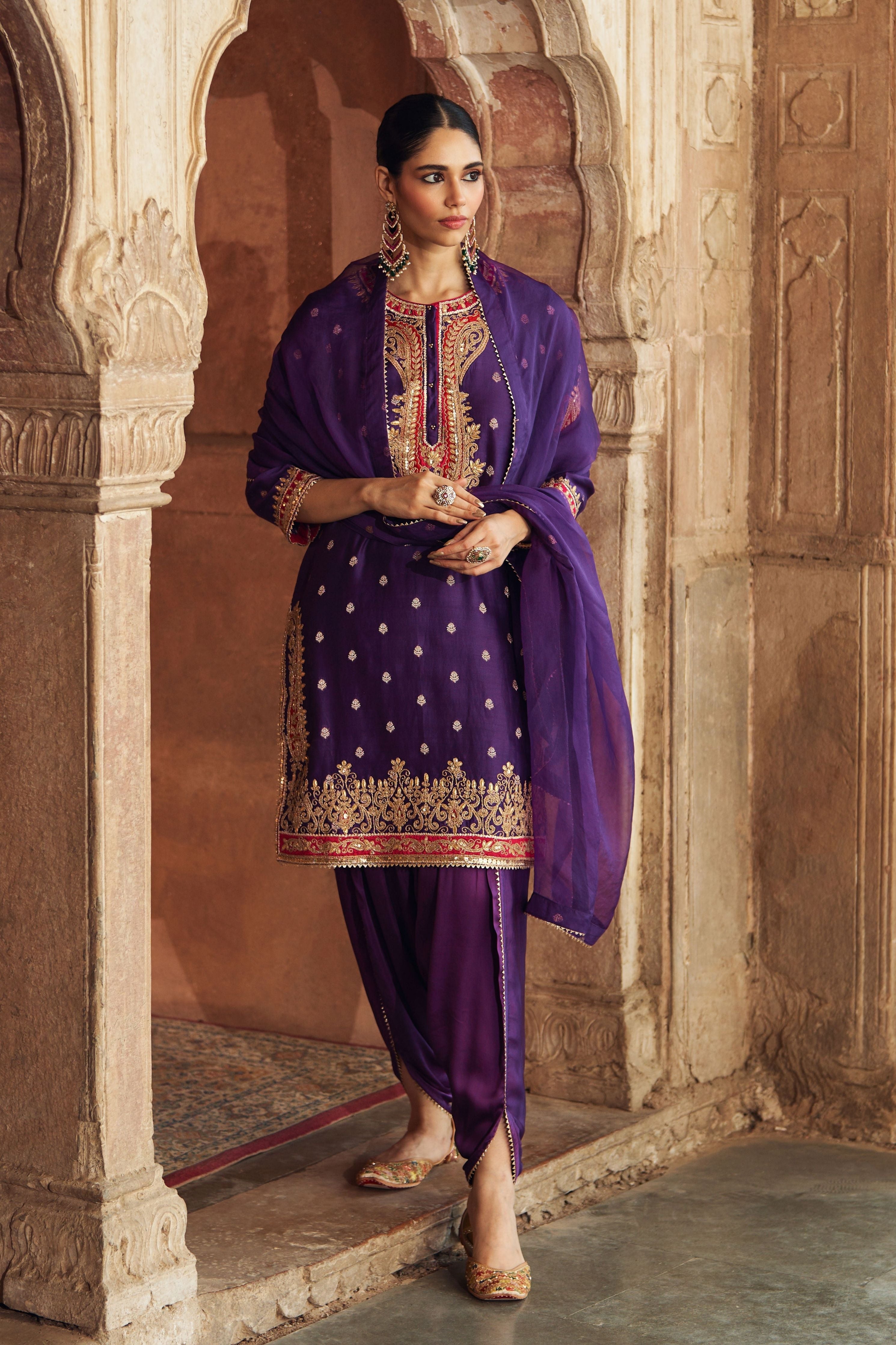 Fahmida  Deep Purple Short Kurta With Salwar