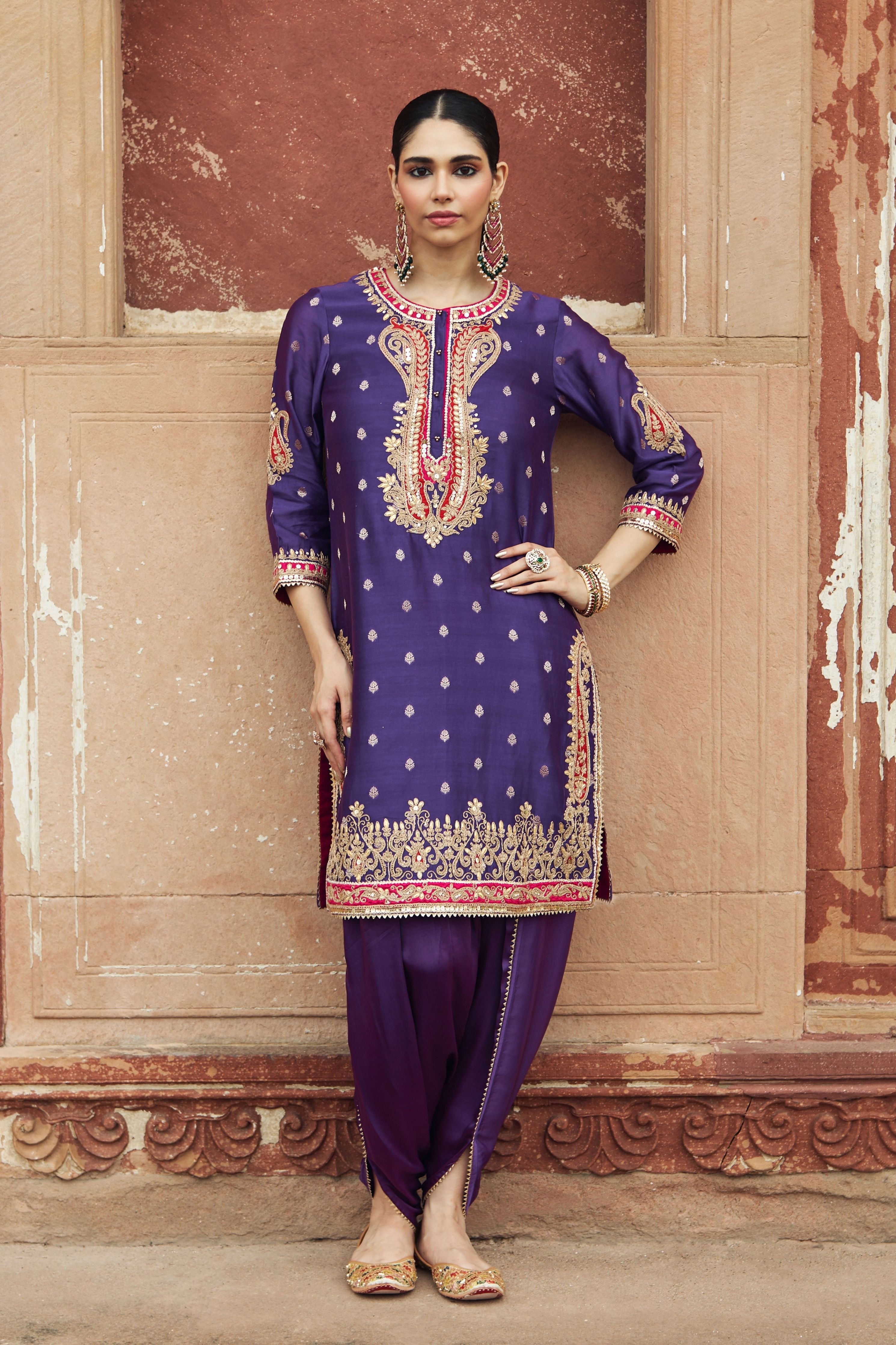 Fahmida  Deep Purple Short Kurta With Salwar
