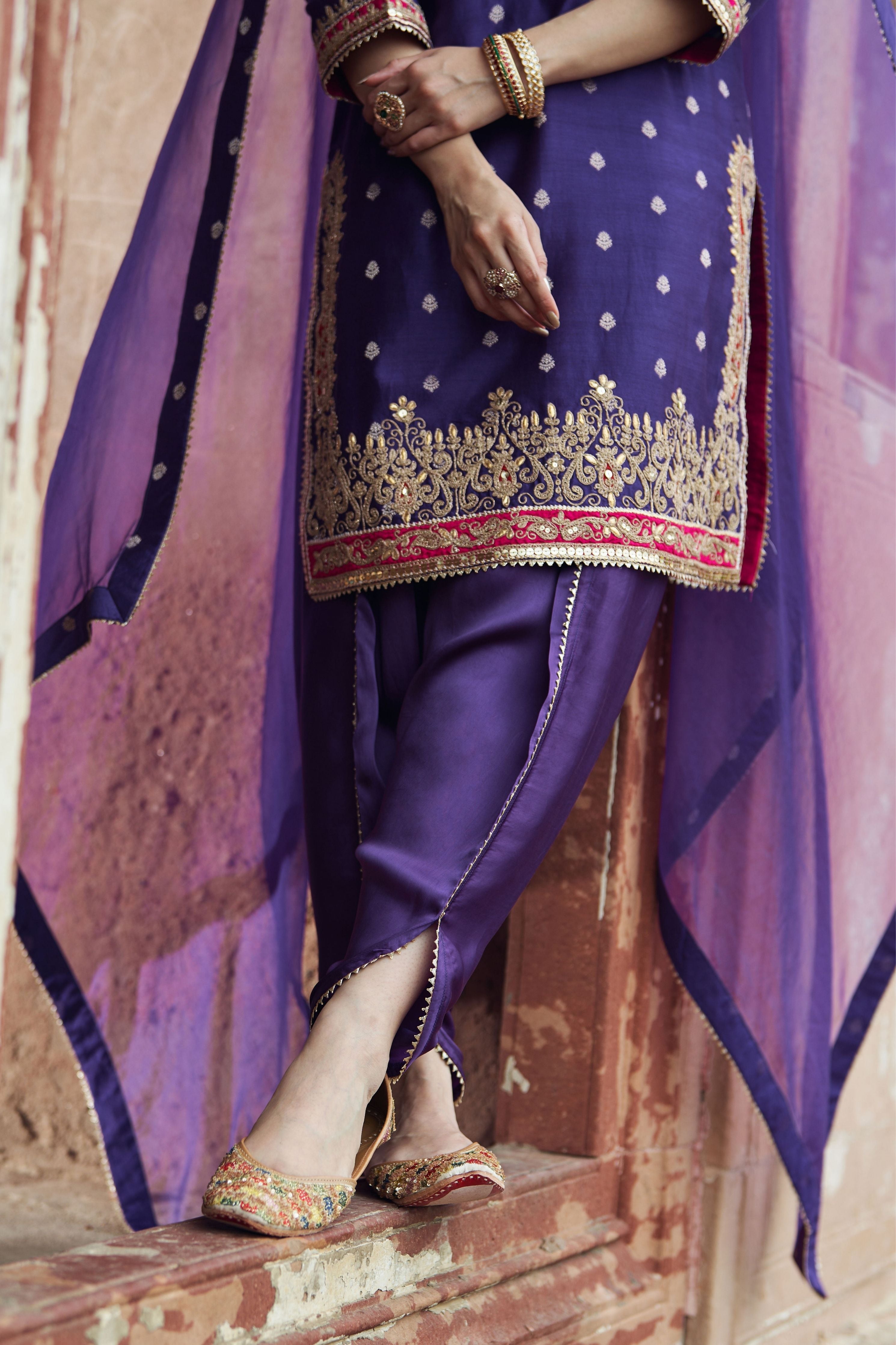 Fahmida Deep Purple Short Kurta With Salwar And Dupatta