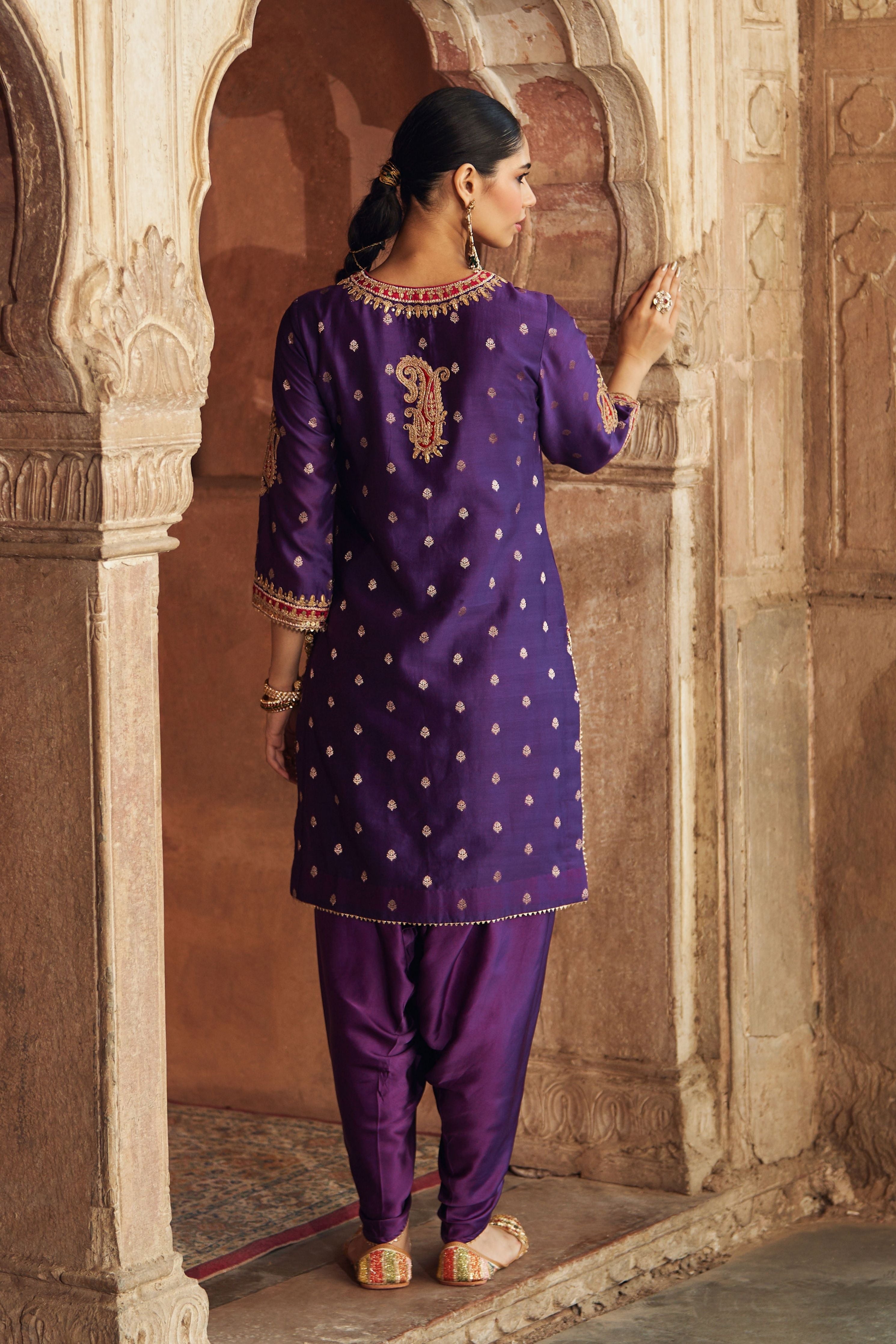 Fahmida Deep Purple Short Kurta With Salwar And Dupatta