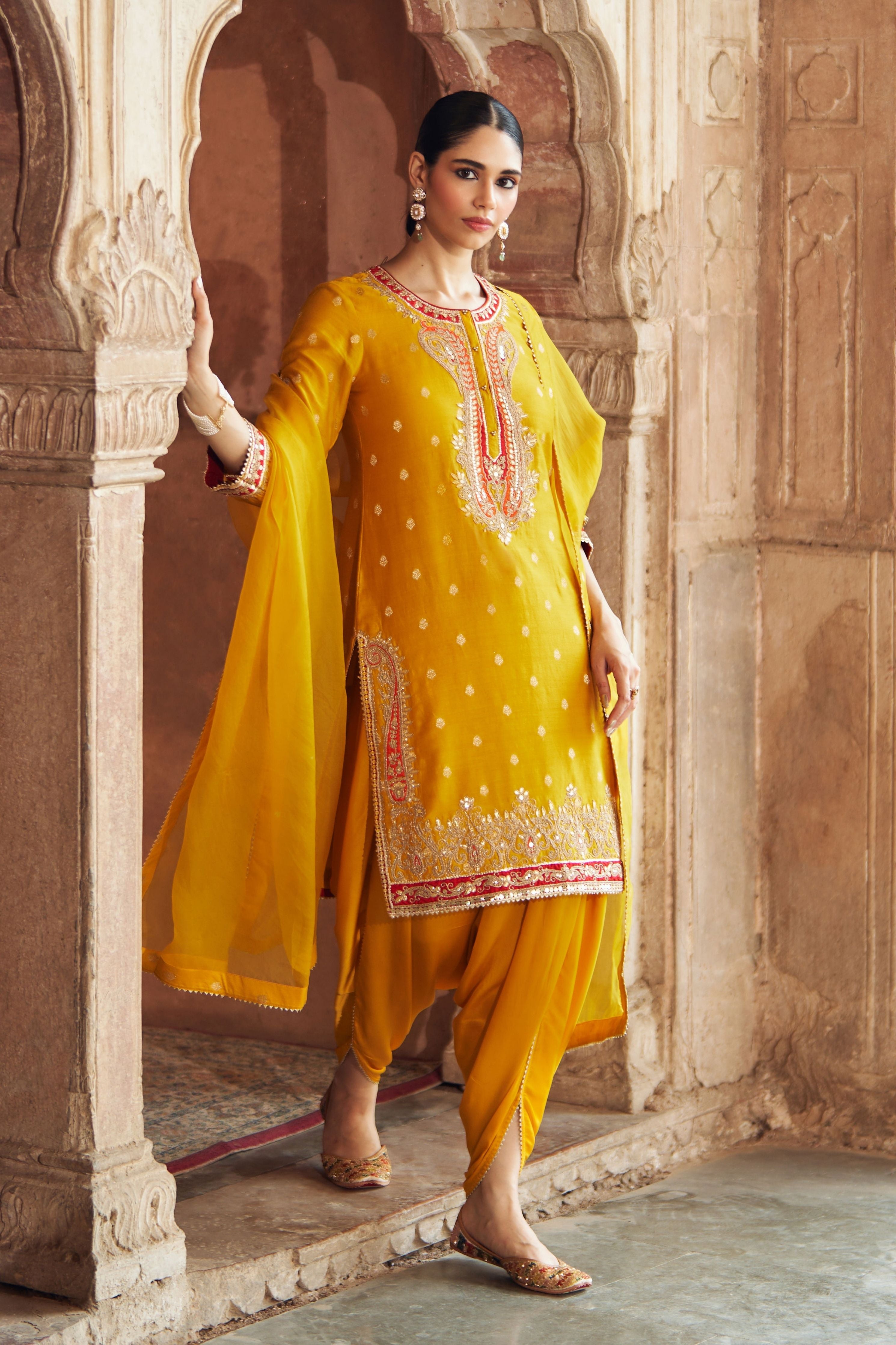 Fahmida  Mustard Short Kurta With Salwar