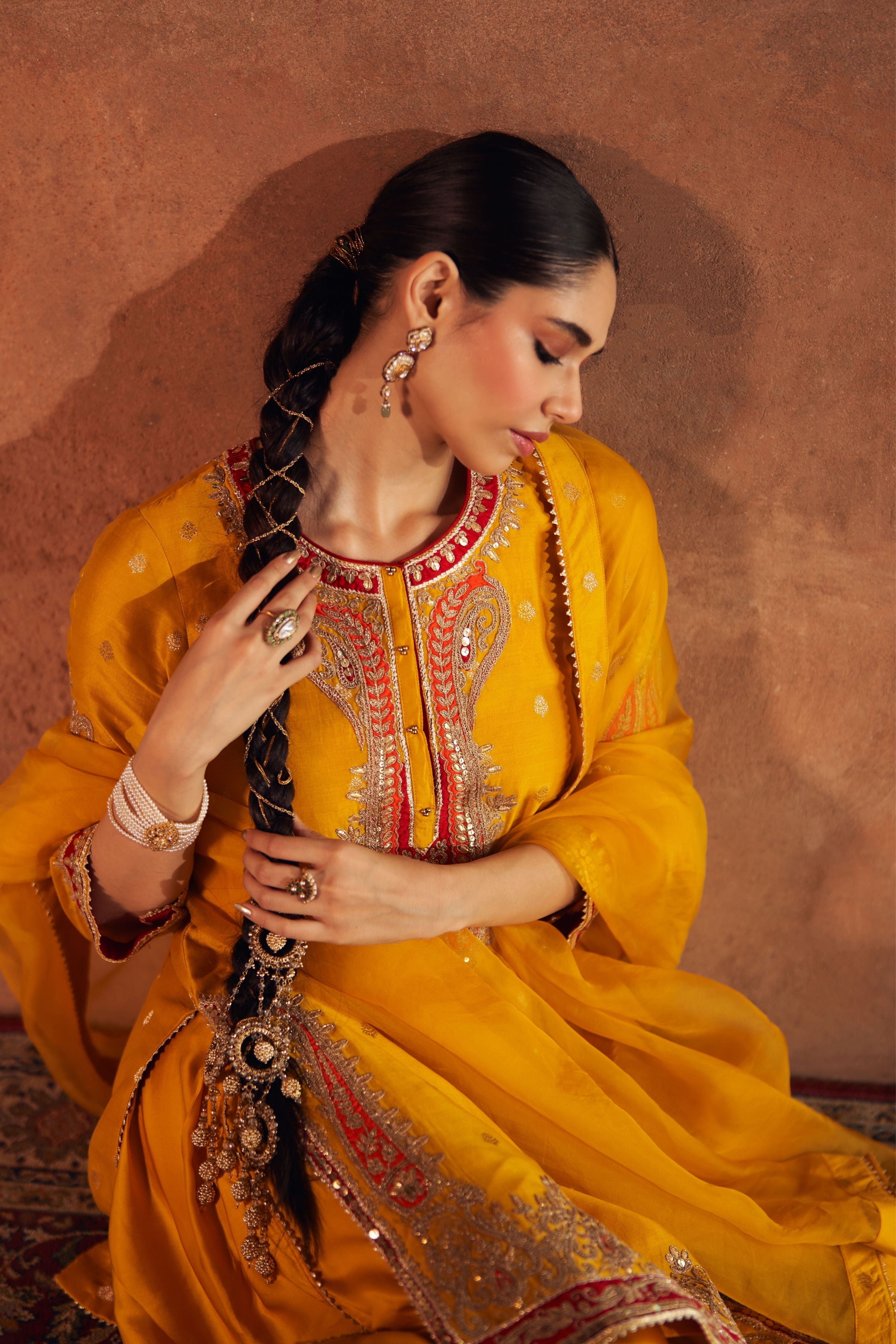 Fahmida Mustard Short Kurta With Salwar With Dupatta