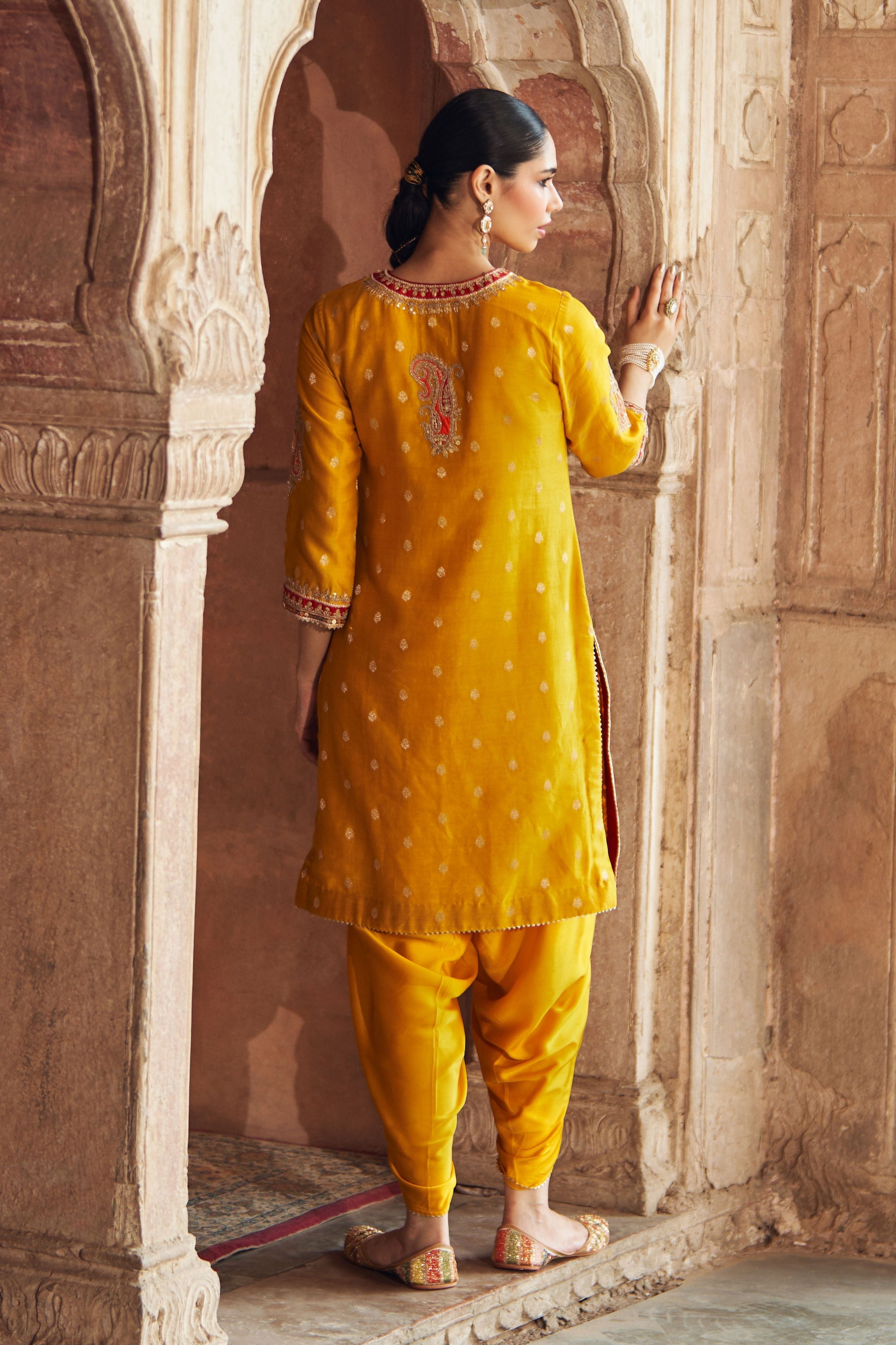 Fahmida Mustard Short Kurta With Salwar With Dupatta