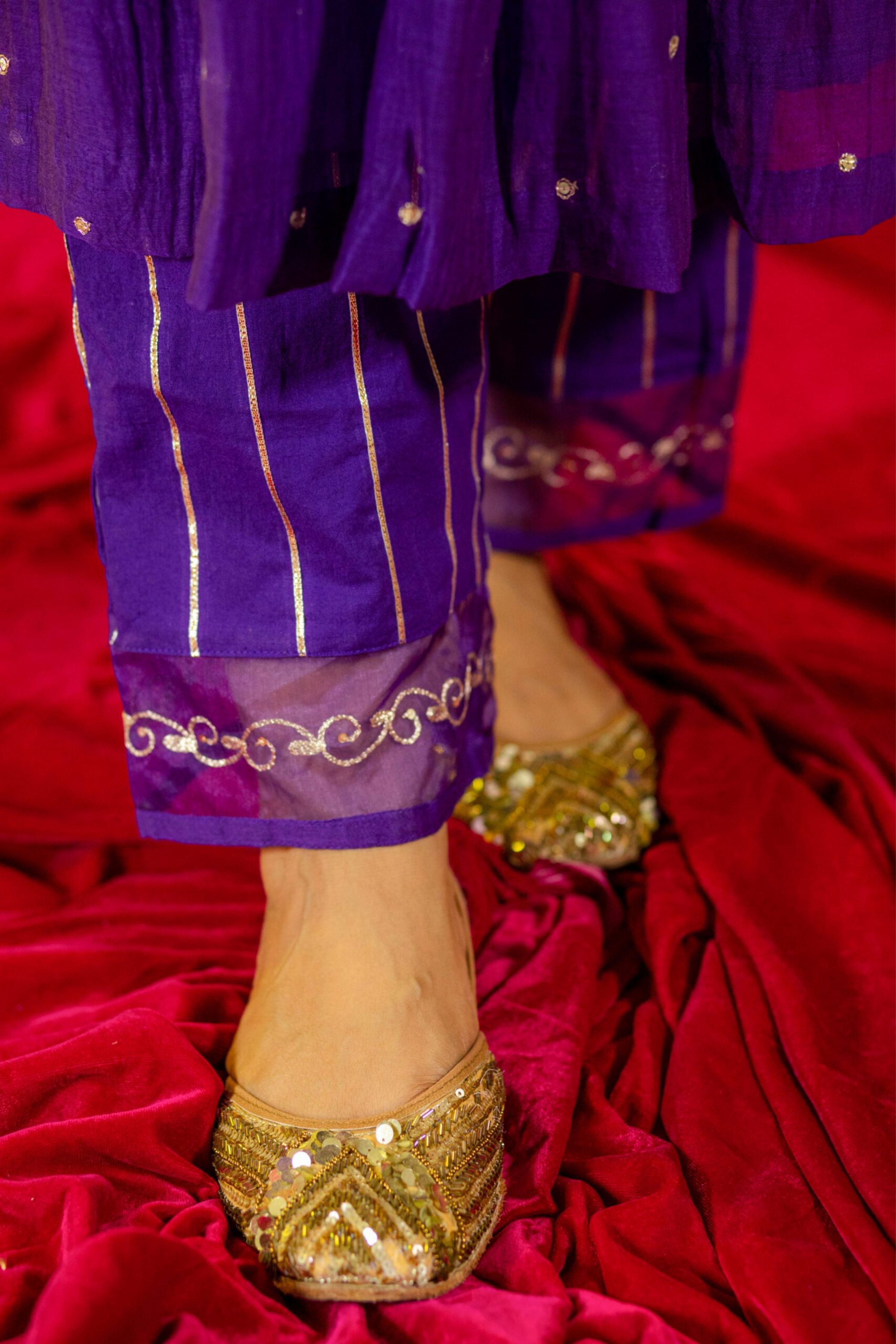Purple V Neck Kurta Suit Set