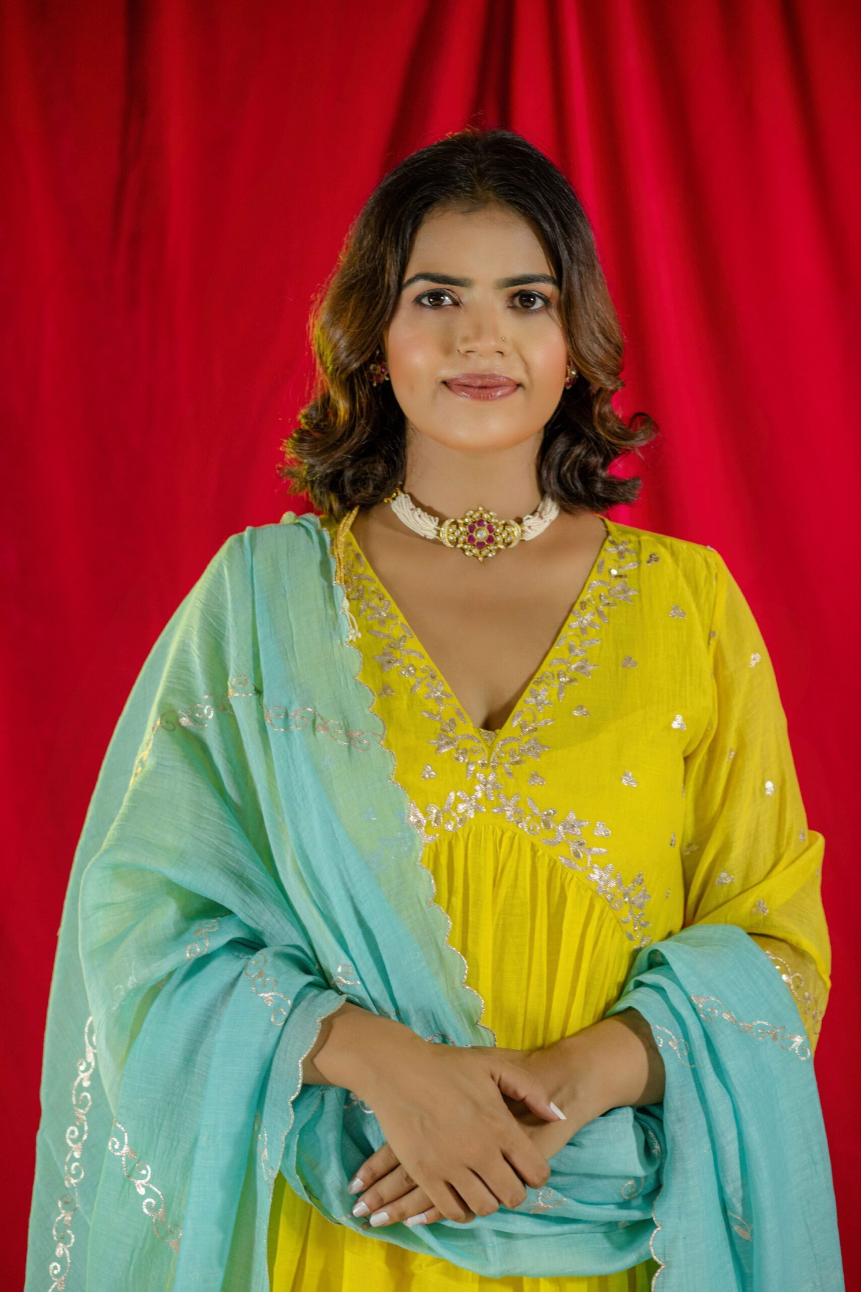 Yellow V-Neck Kurta Suit set