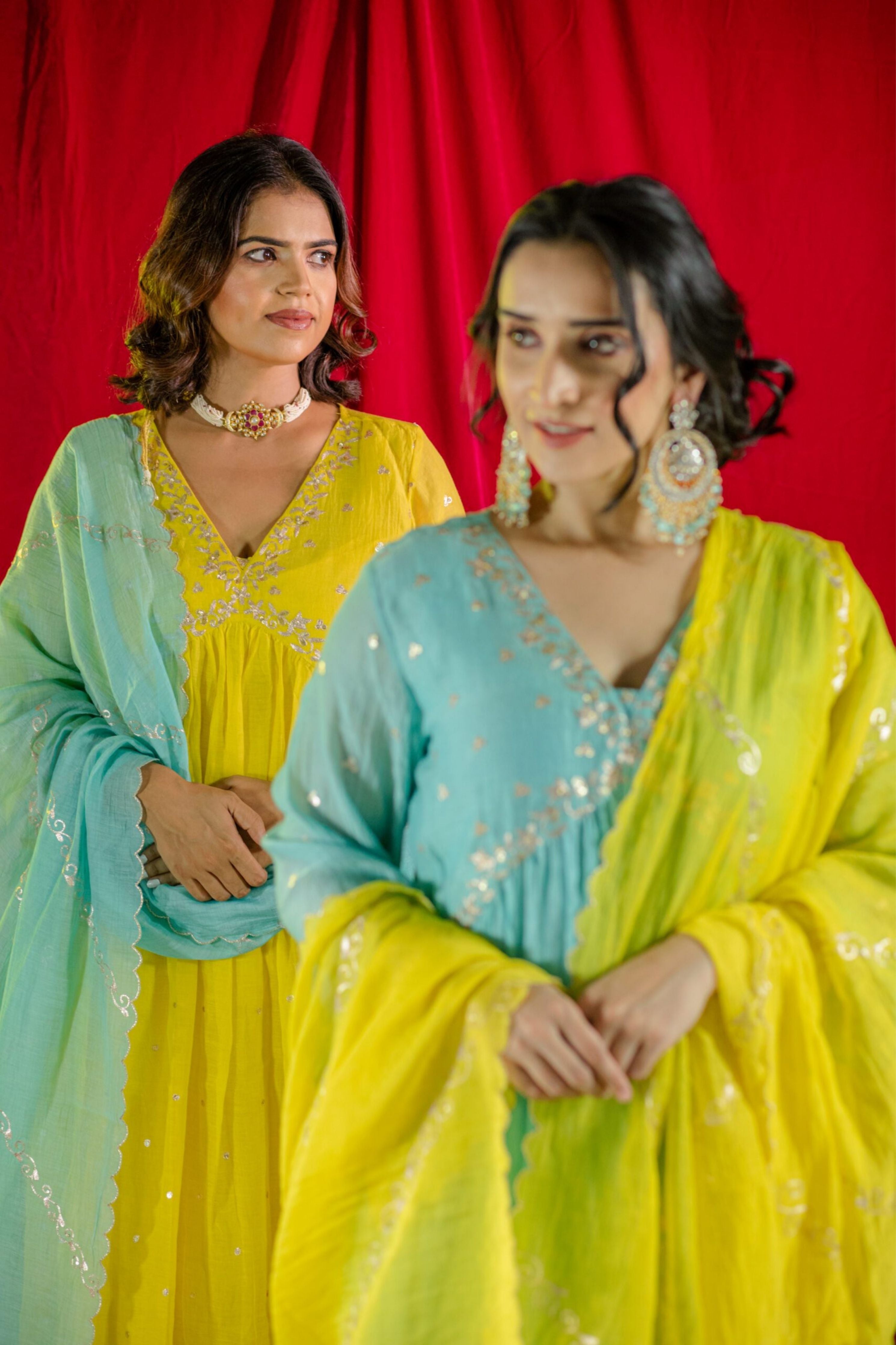 Aqua Blue V-Neck Kurta Suit set