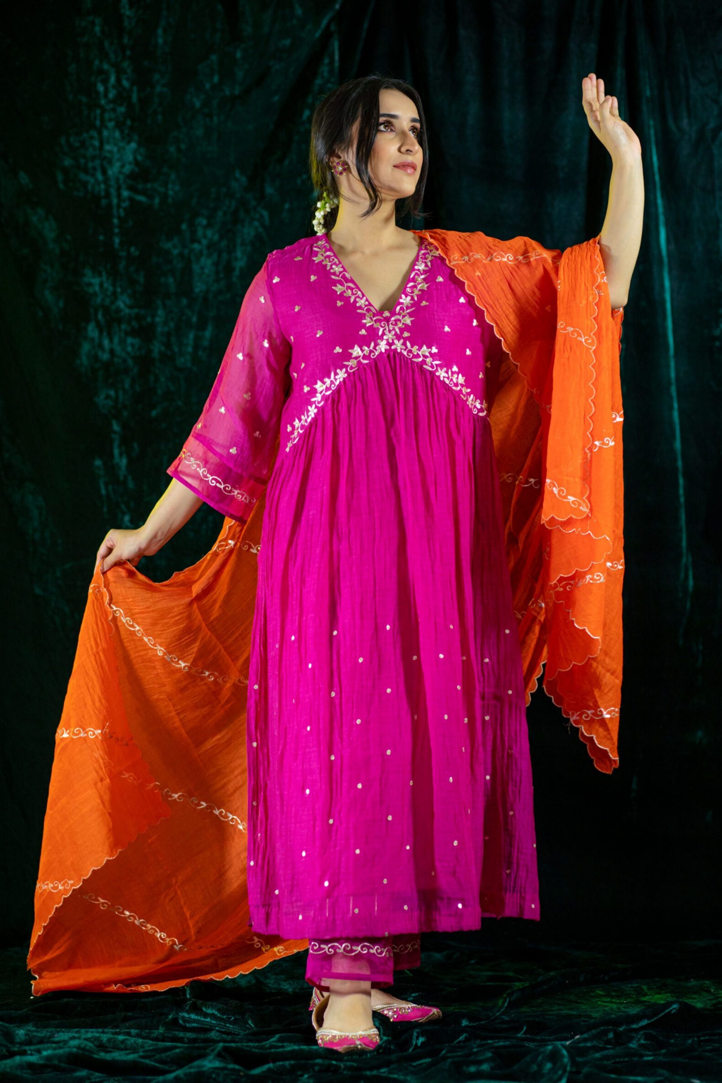 Fuchsia V-Neck Kurta Suit set