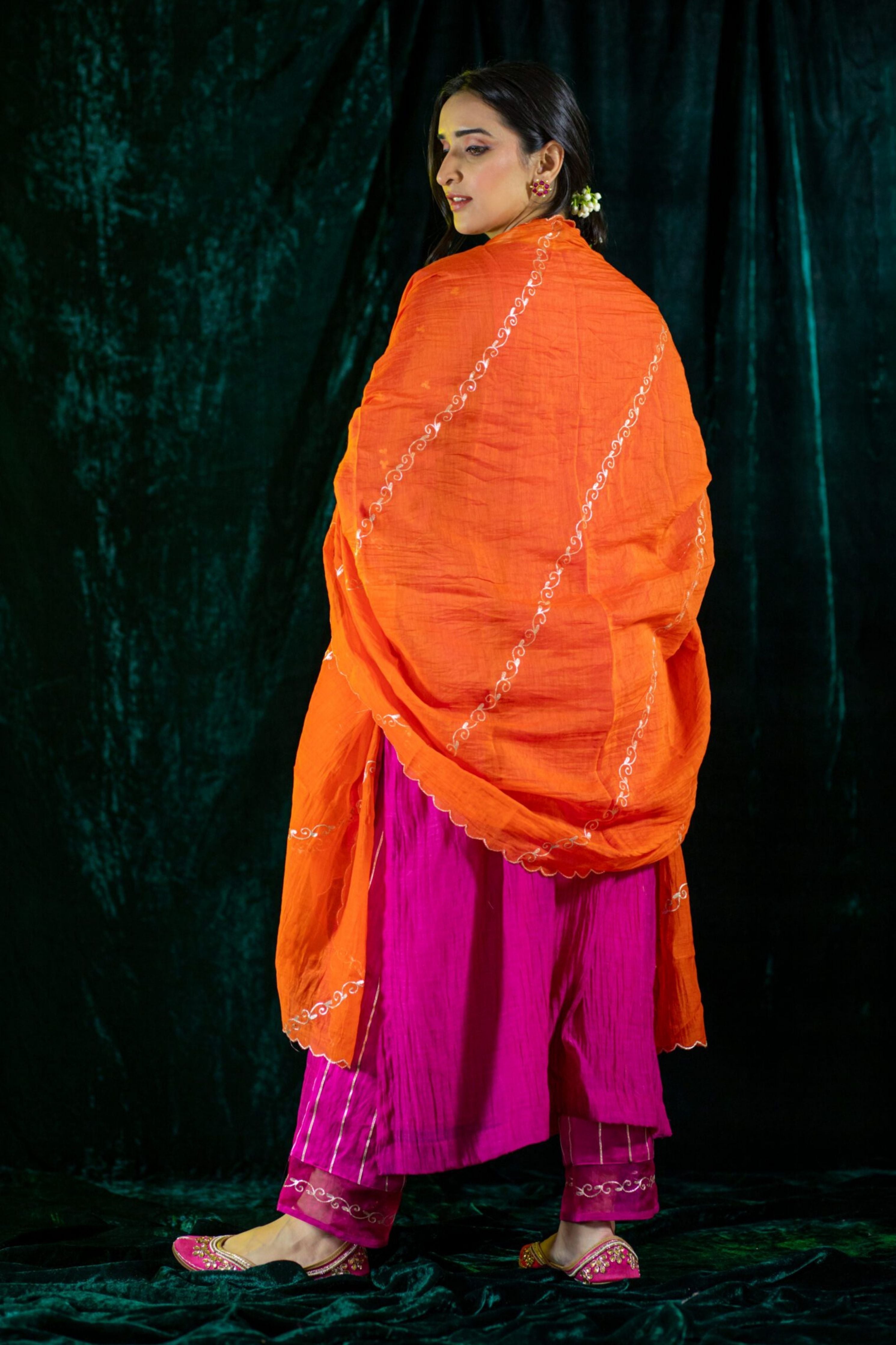 Fuchsia V-Neck Kurta Suit set