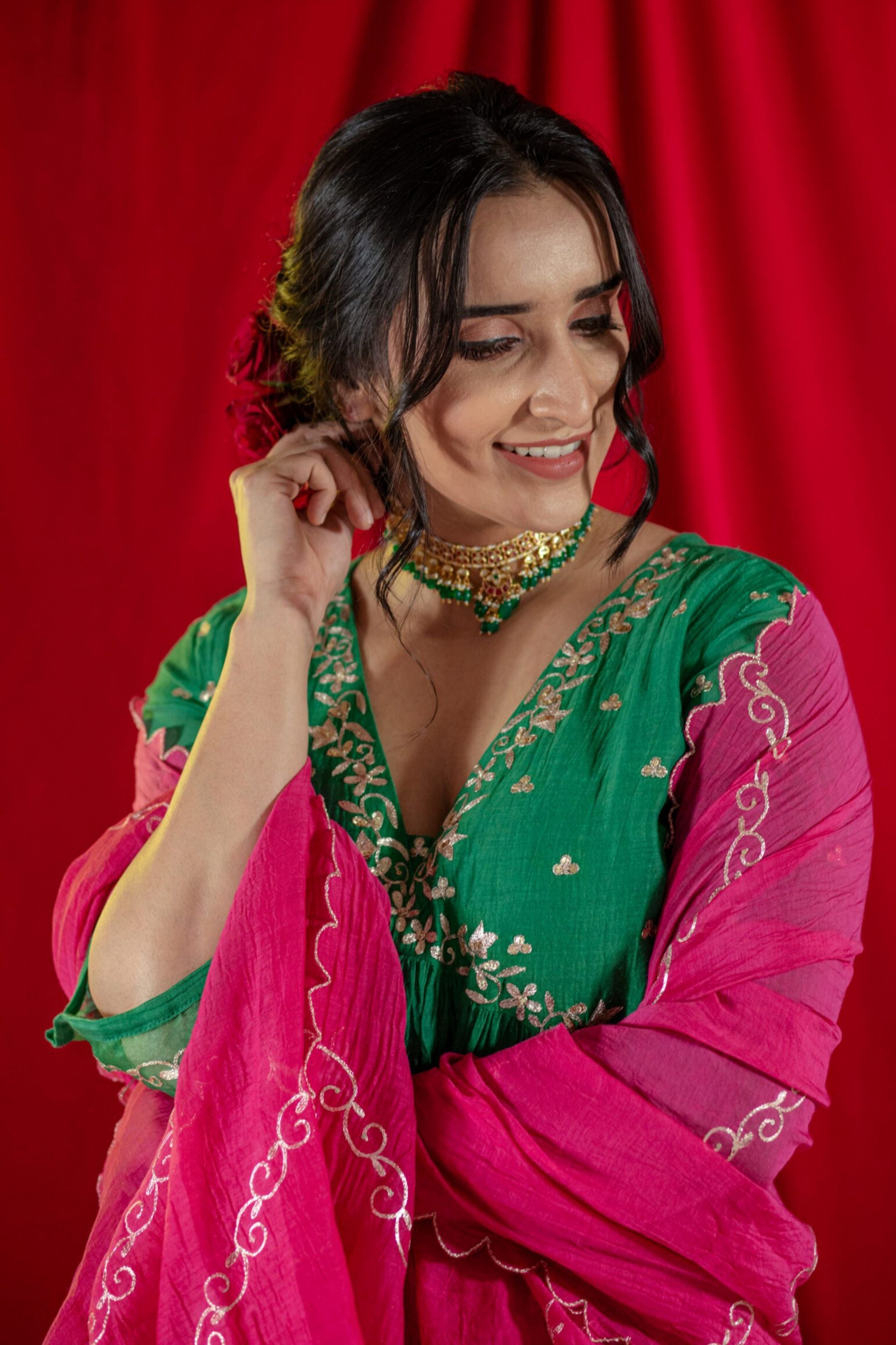 Green V-Neck Kurta Suit set