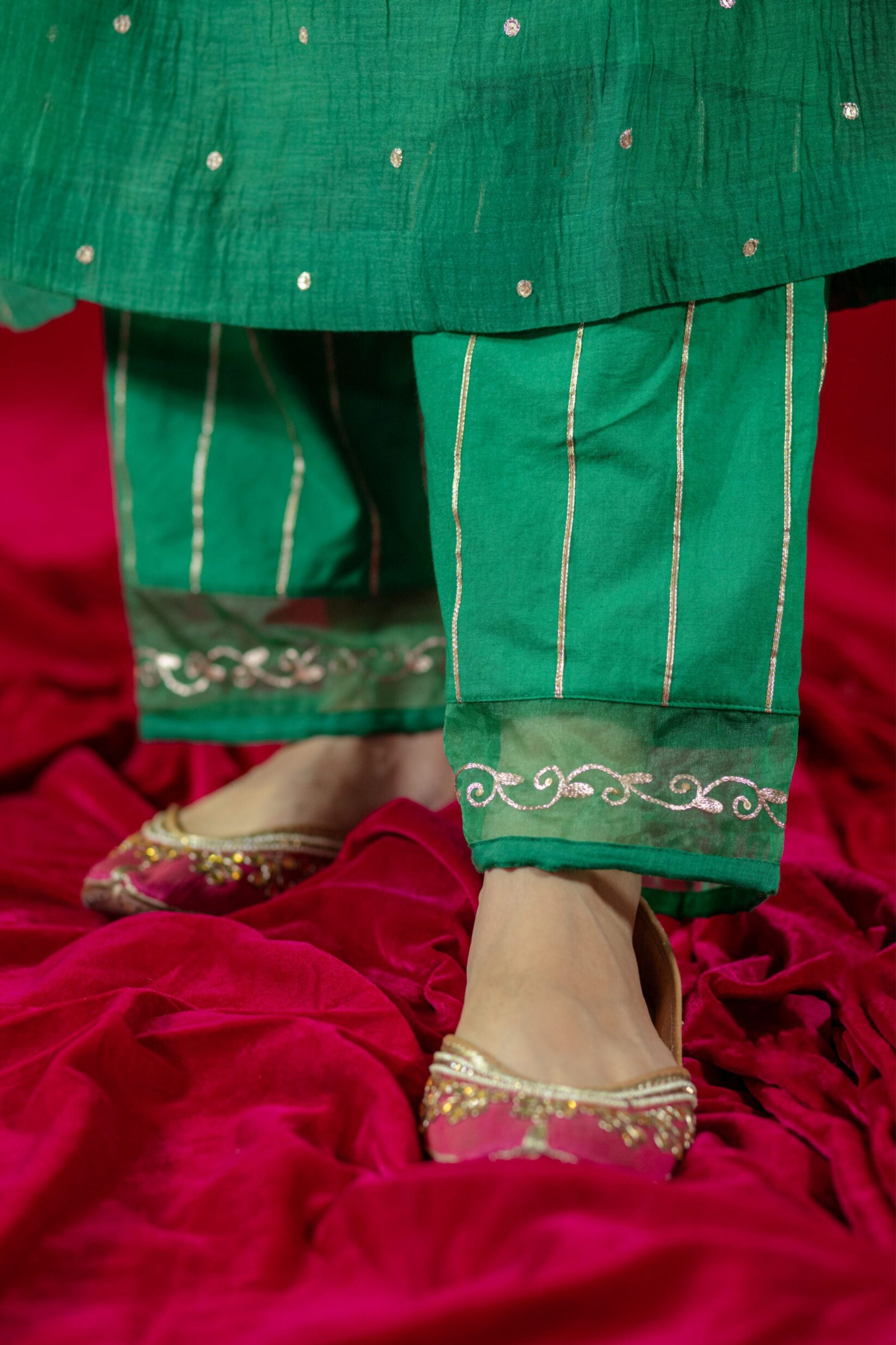 Green V-Neck Kurta Suit set
