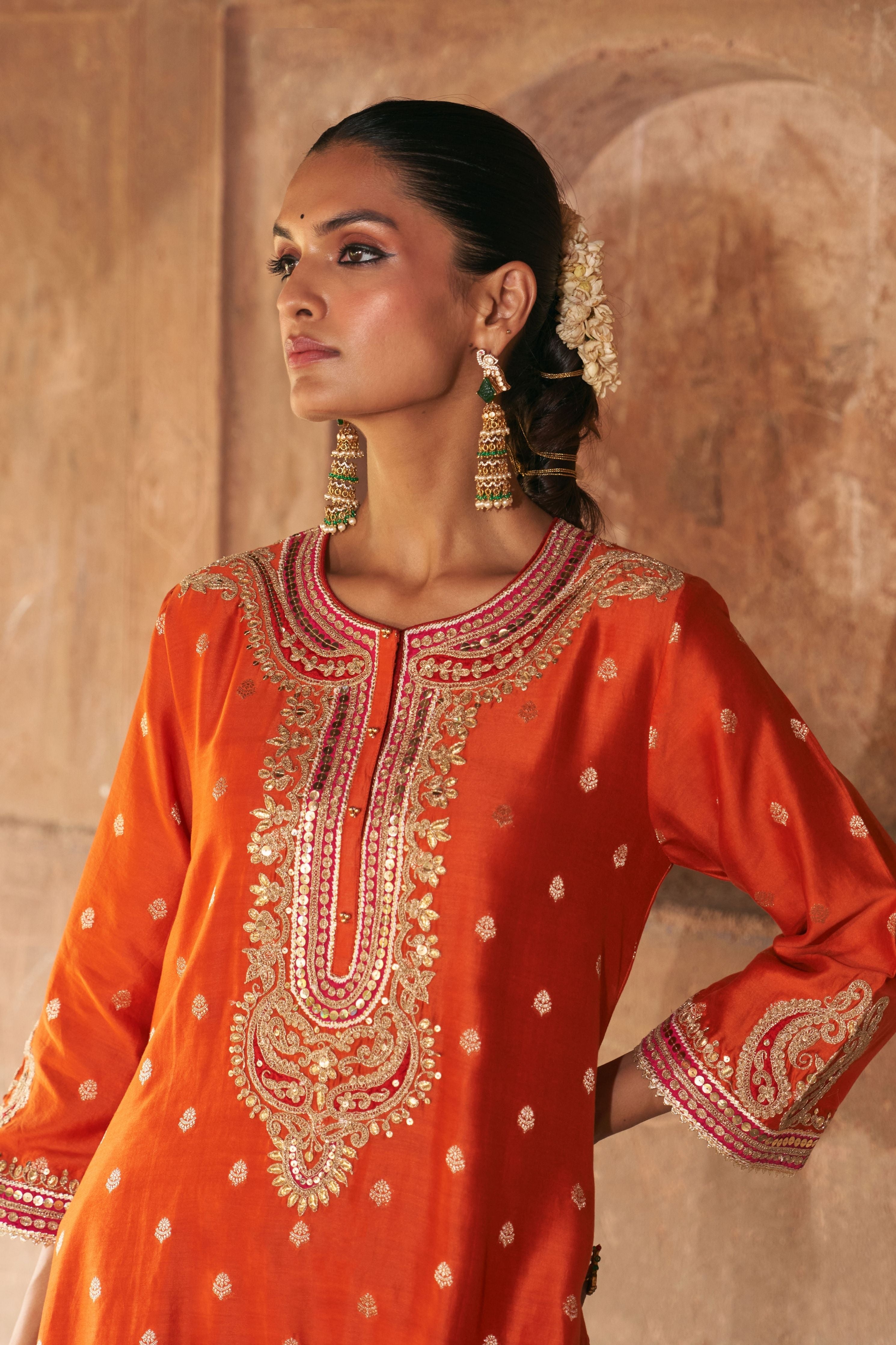 Farhana  Burnt Orange Short Kurta With Salwar And Dupatta
