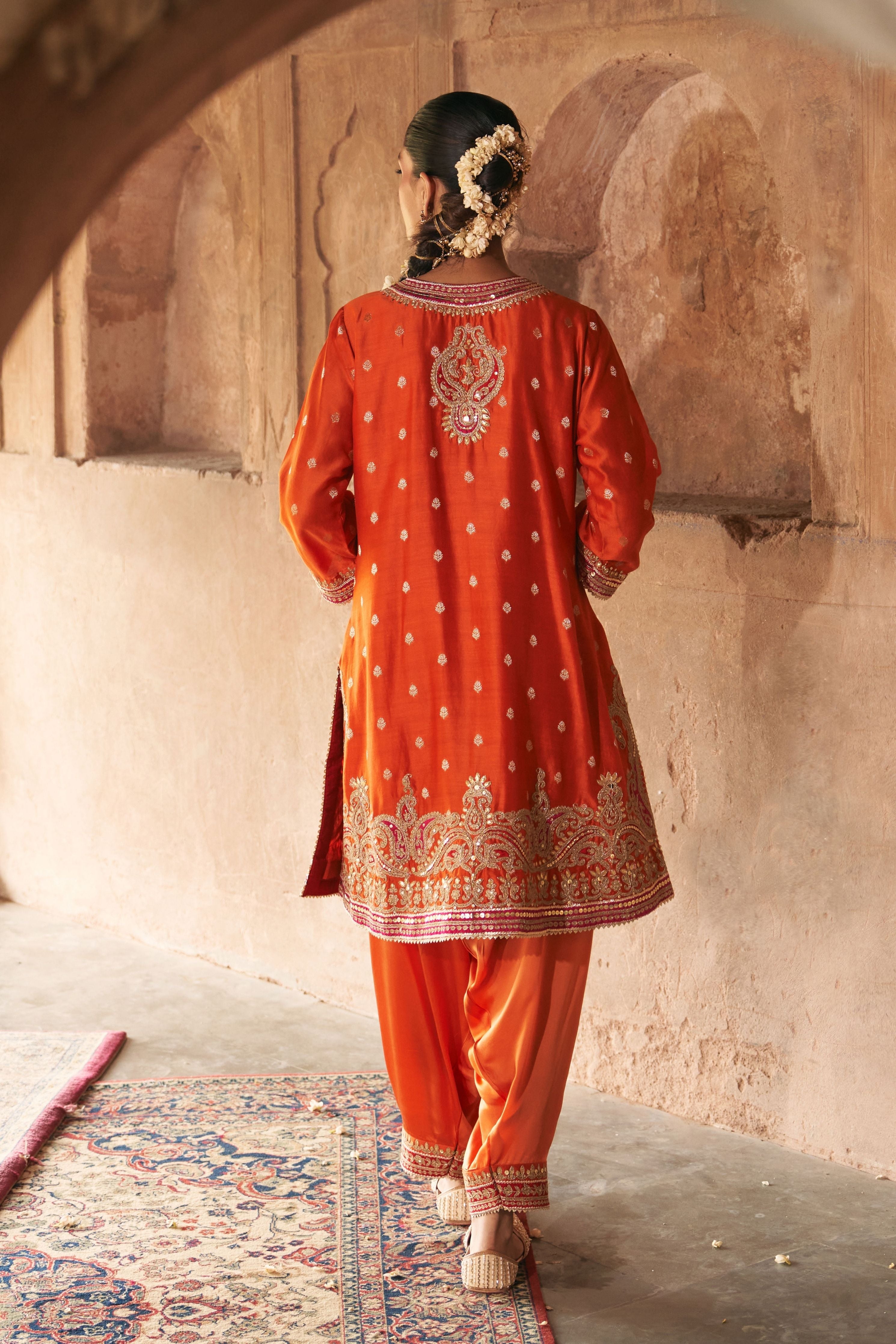 Farhana  Burnt Orange Short Kurta With Salwar And Dupatta