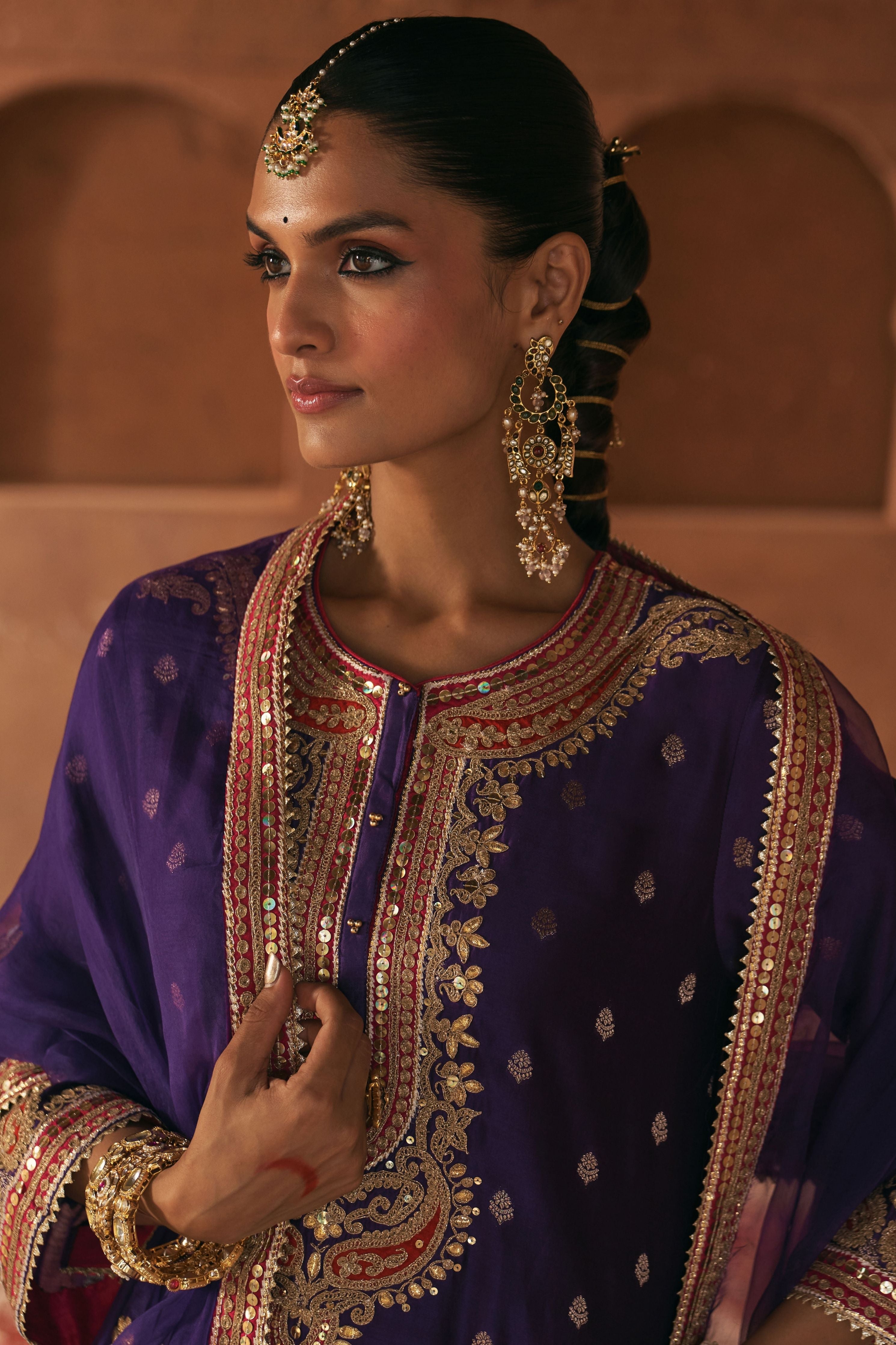 Farhana Deep Purple Short Kurta With Salwar And Dupatta