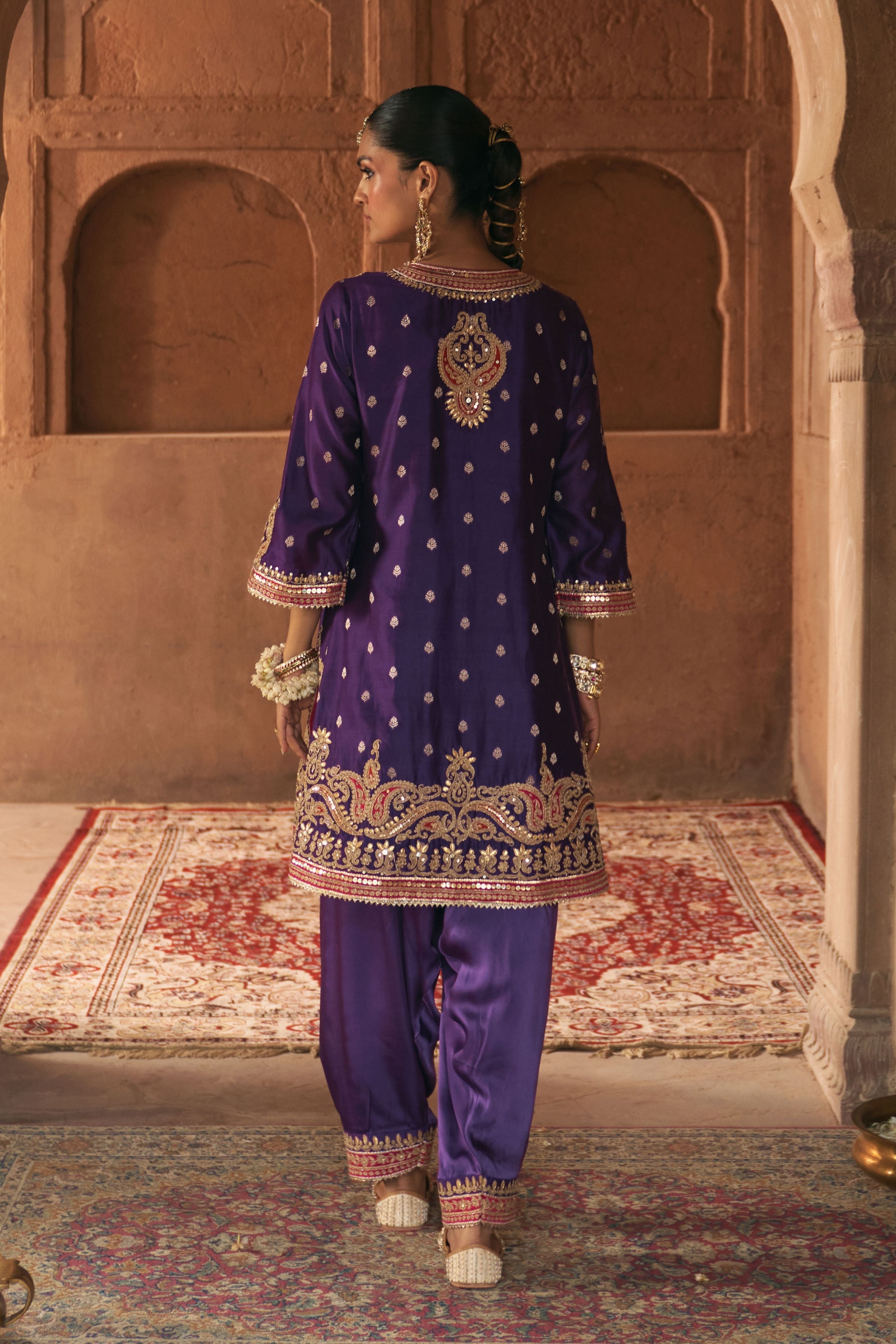 Farhana Deep Purple Short Kurta With Salwar And Dupatta