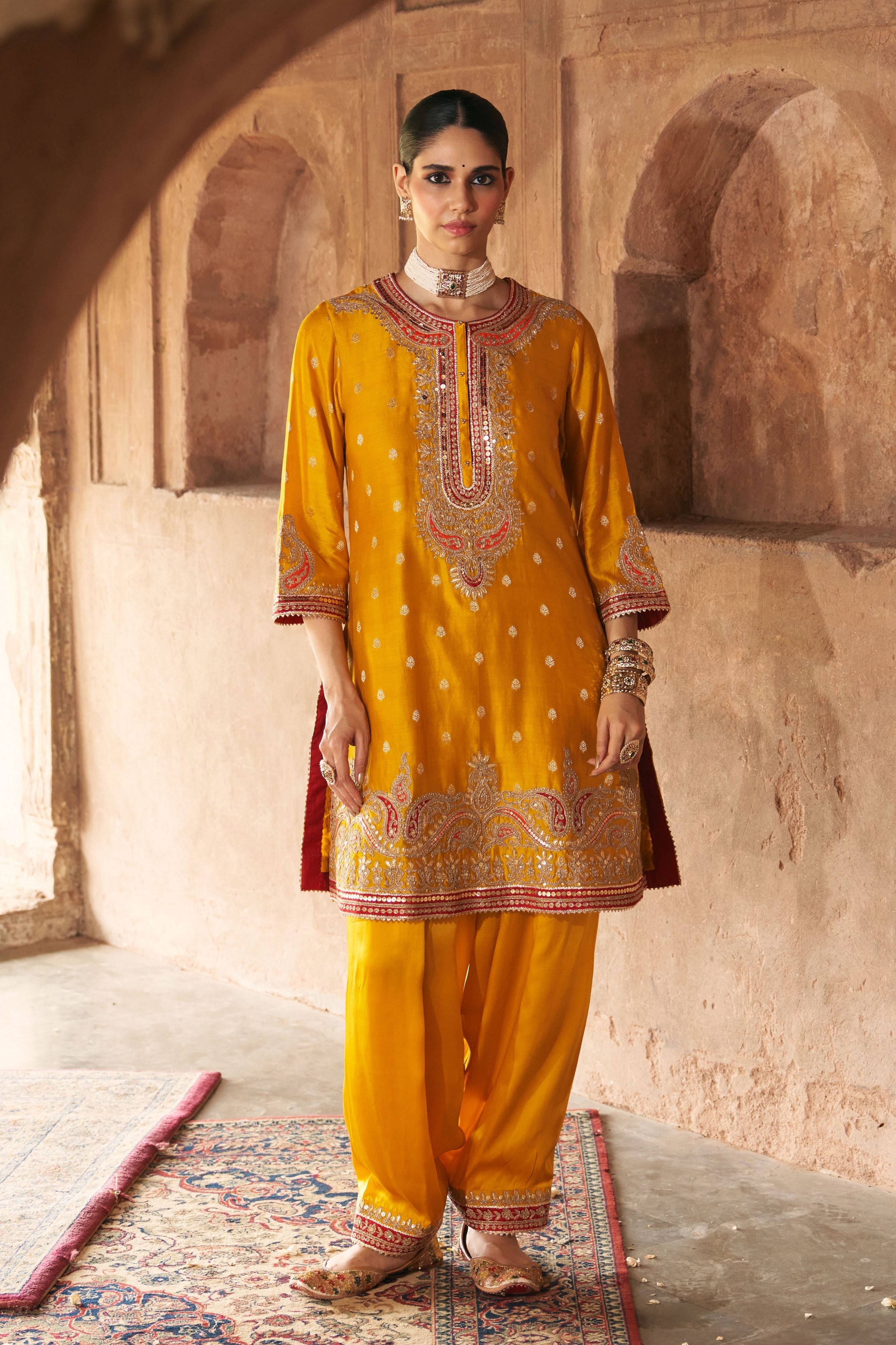 Farhana  Mustard Short Kurta With Salwar And Dupatta
