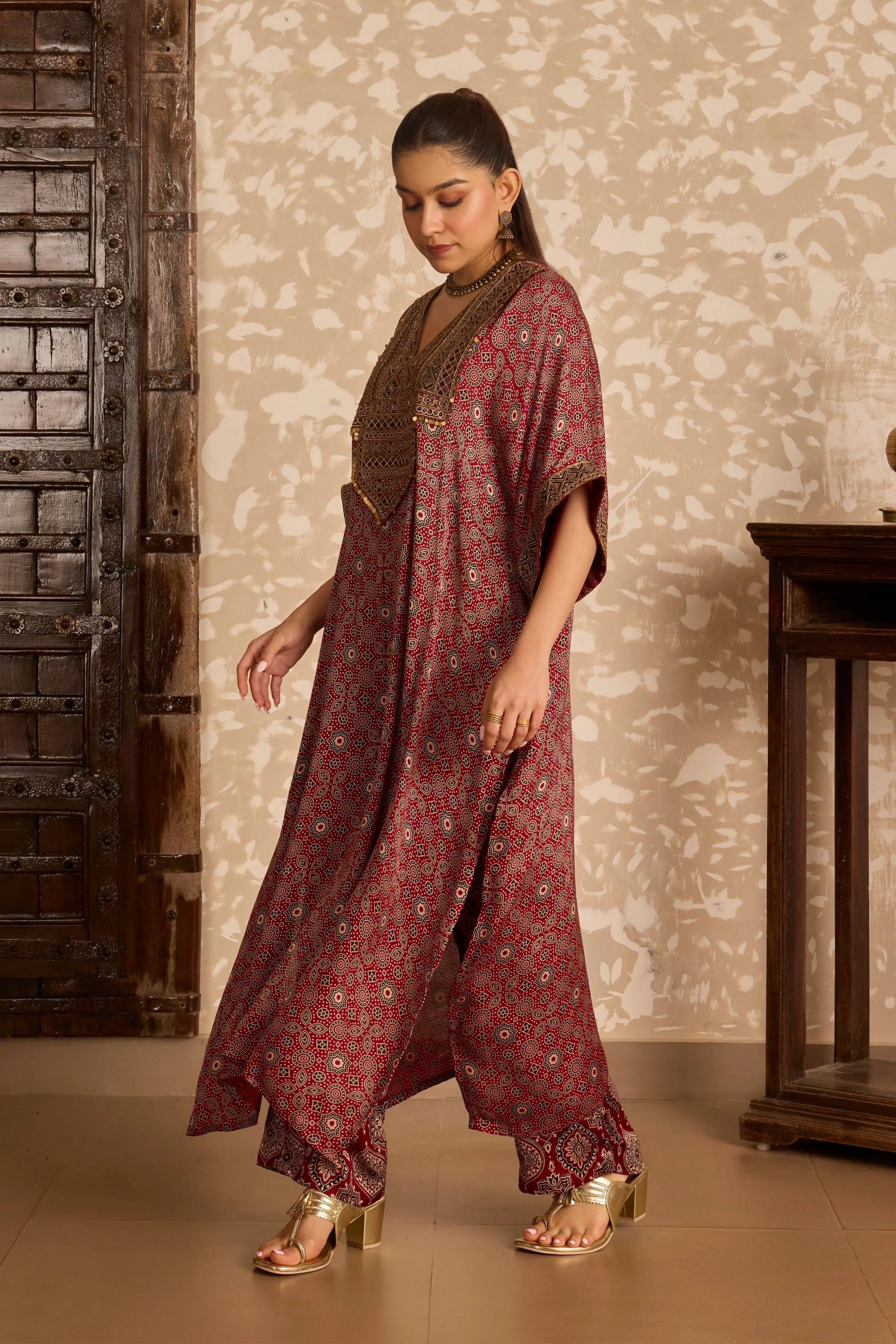 Ajrak Long Kaftan Kurta set
