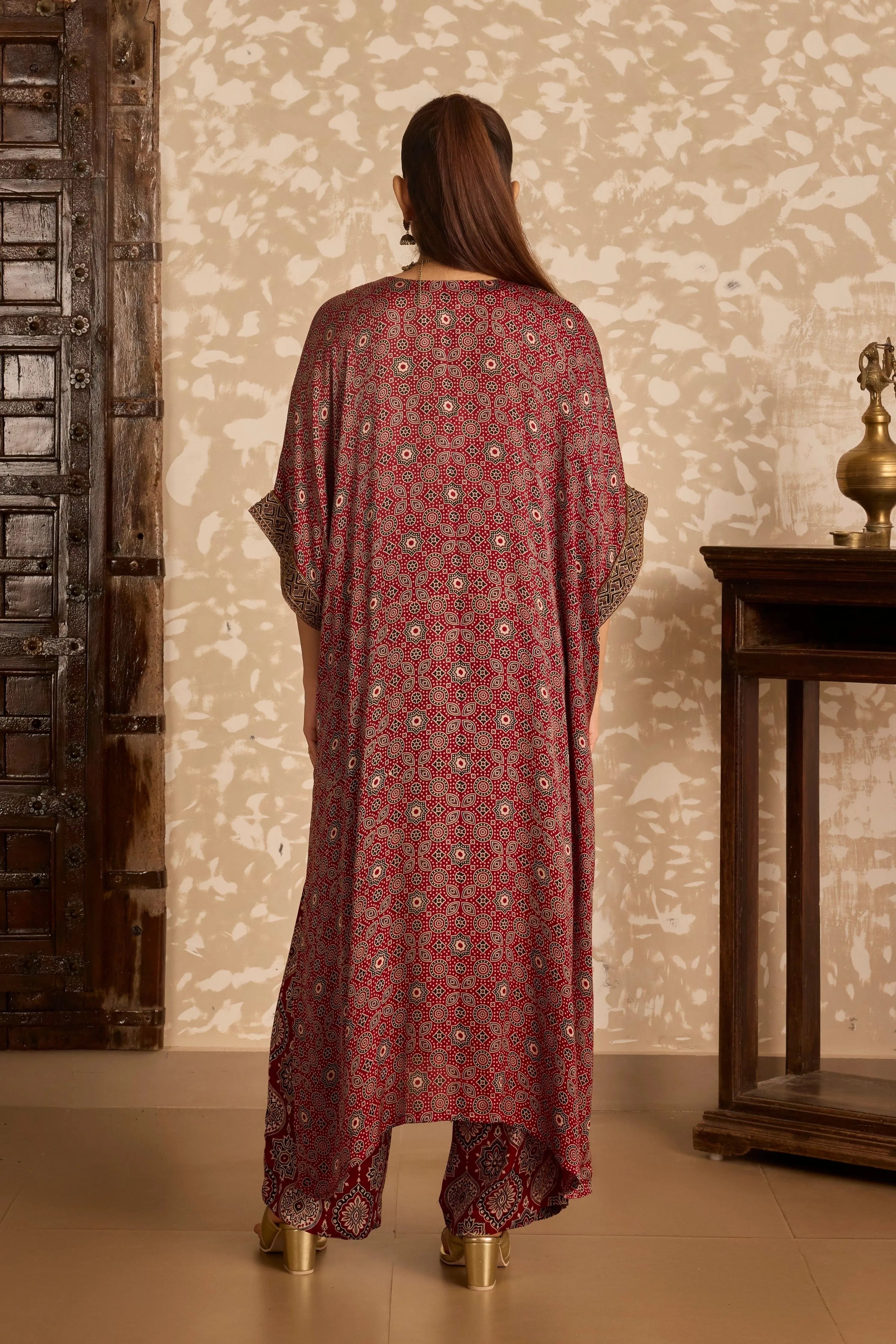 Ajrak Long Kaftan Kurta set