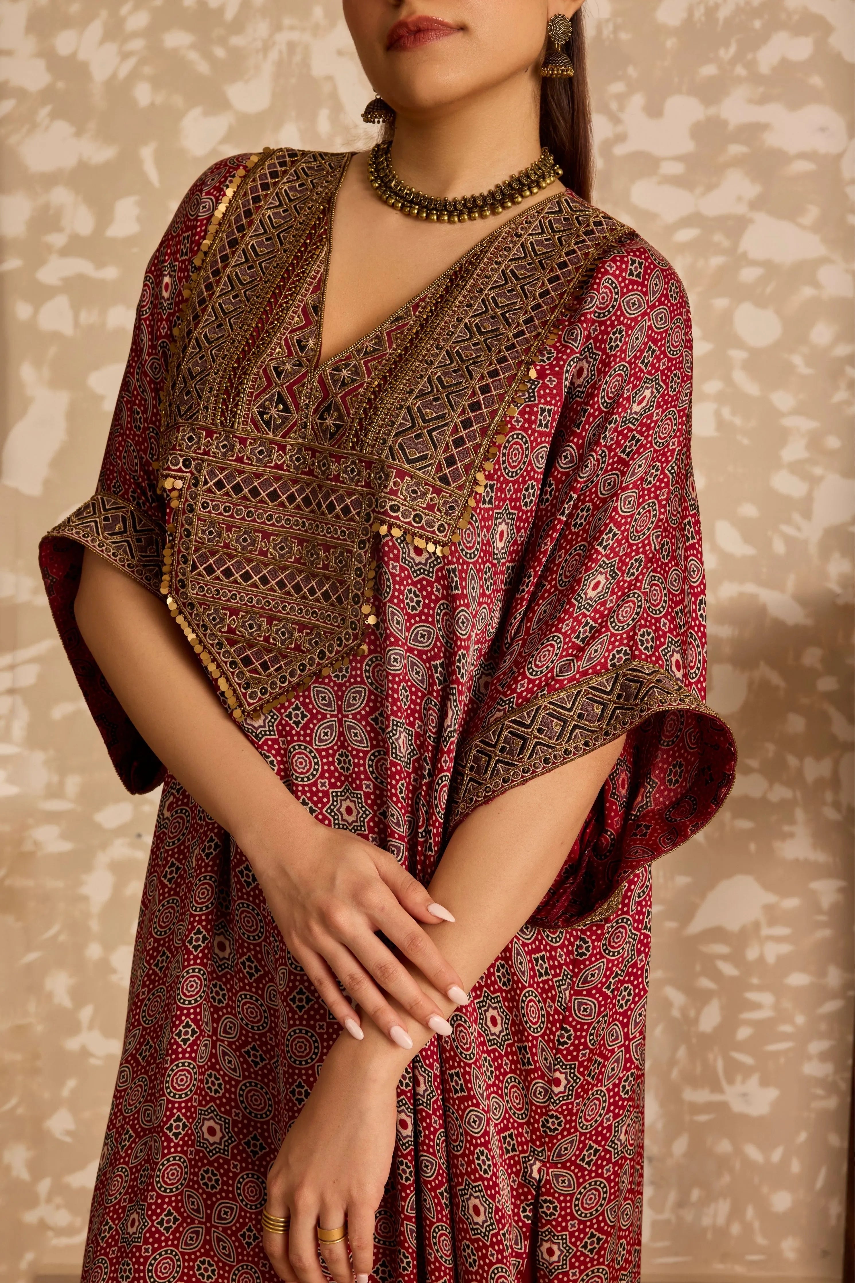 Ajrak Long Kaftan Kurta set