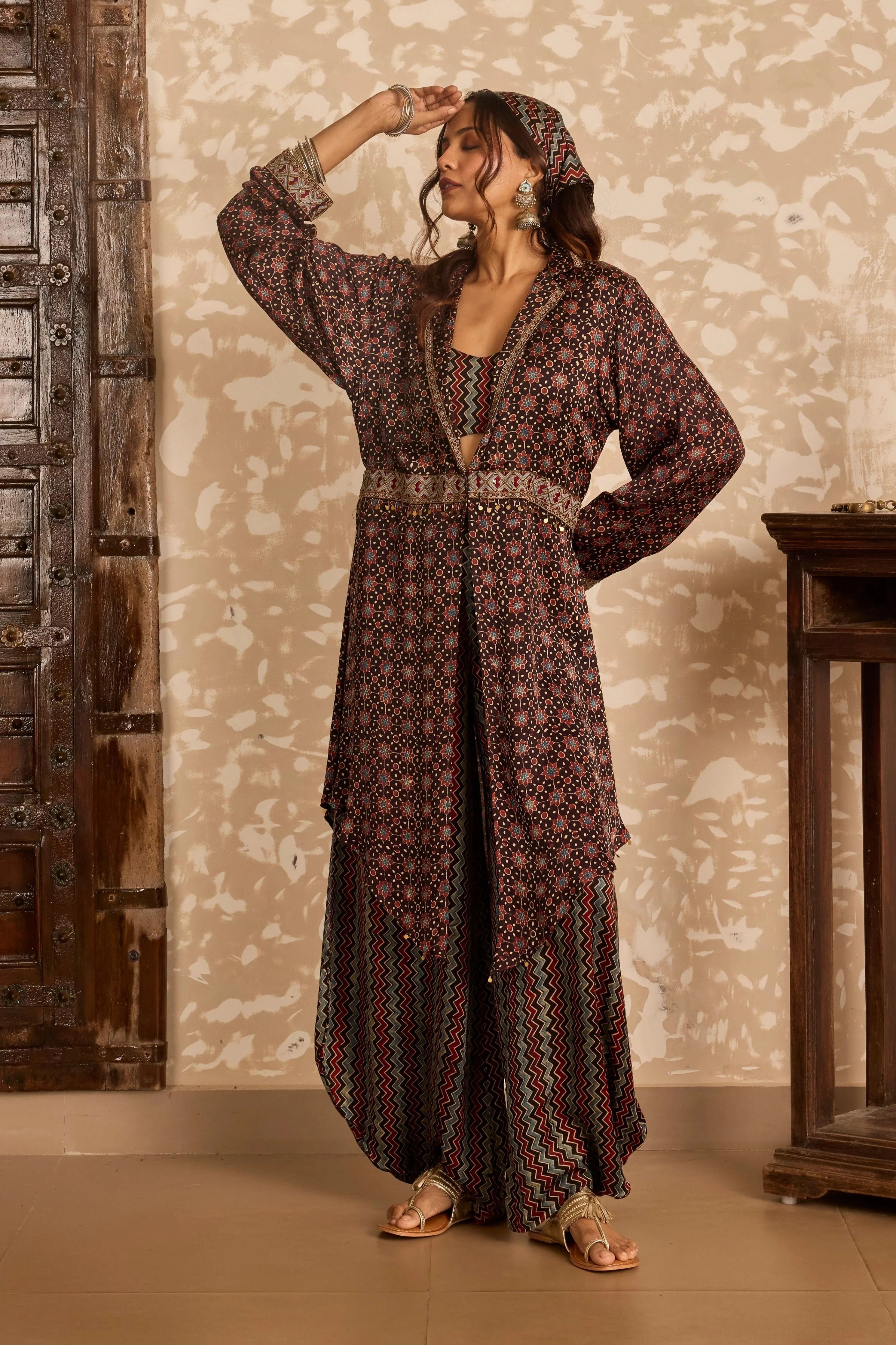 Ajrakh Long Jacket Set