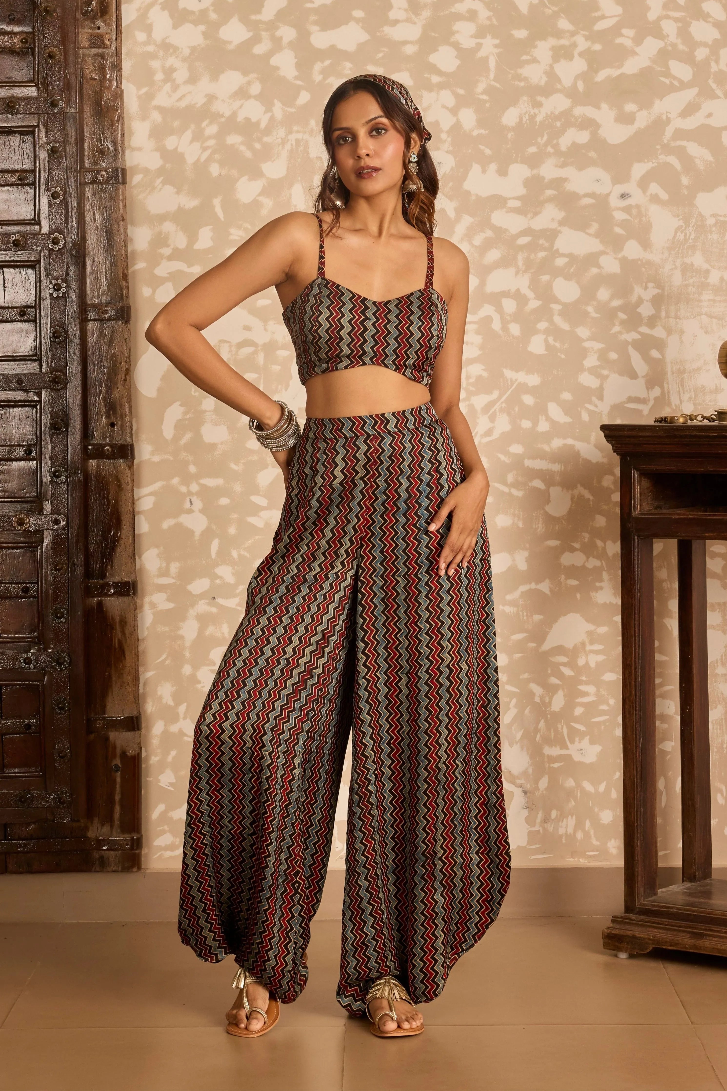 Ajrakh Long Jacket Set