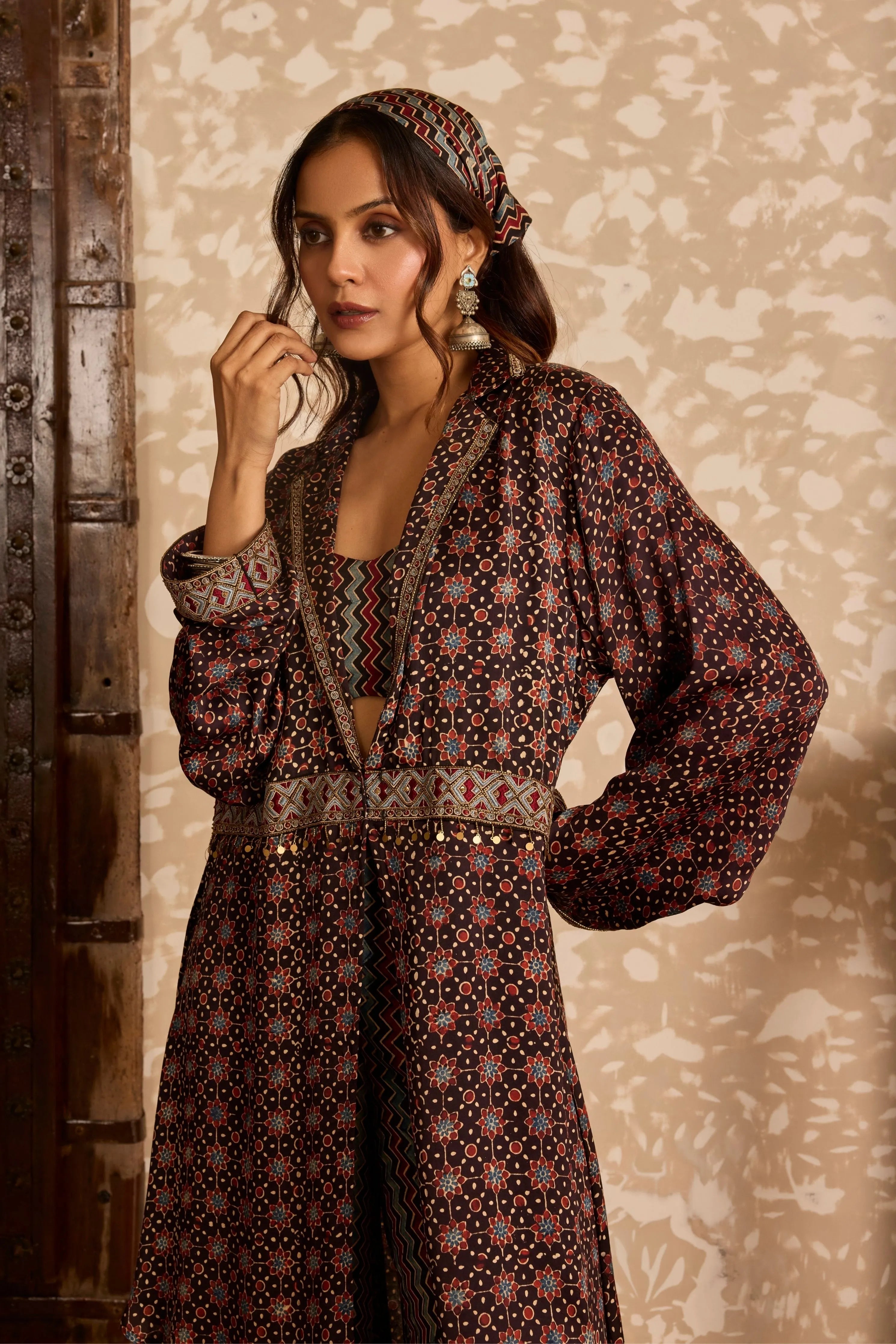Ajrakh Long Jacket Set