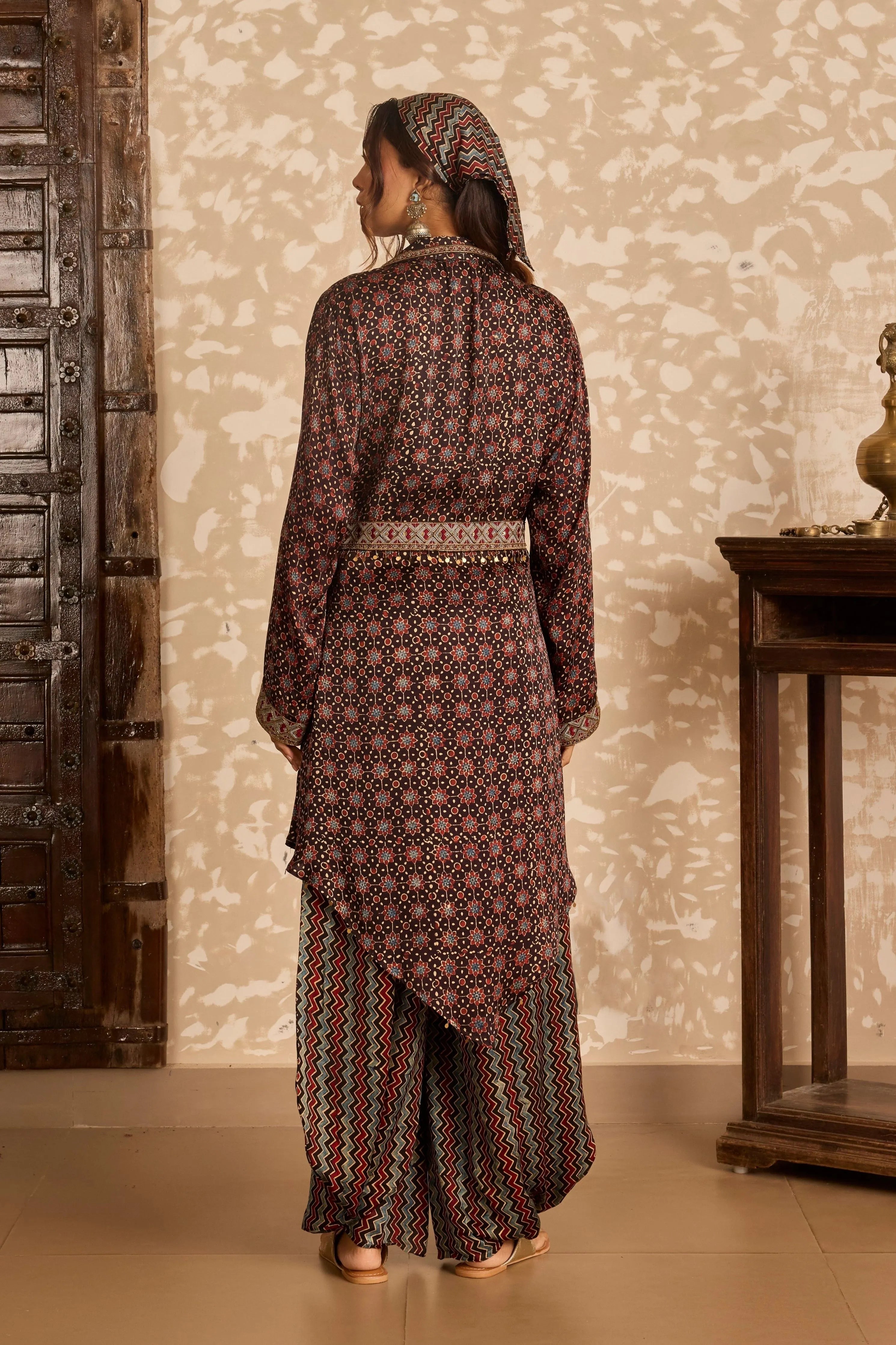 Ajrakh Long Jacket Set