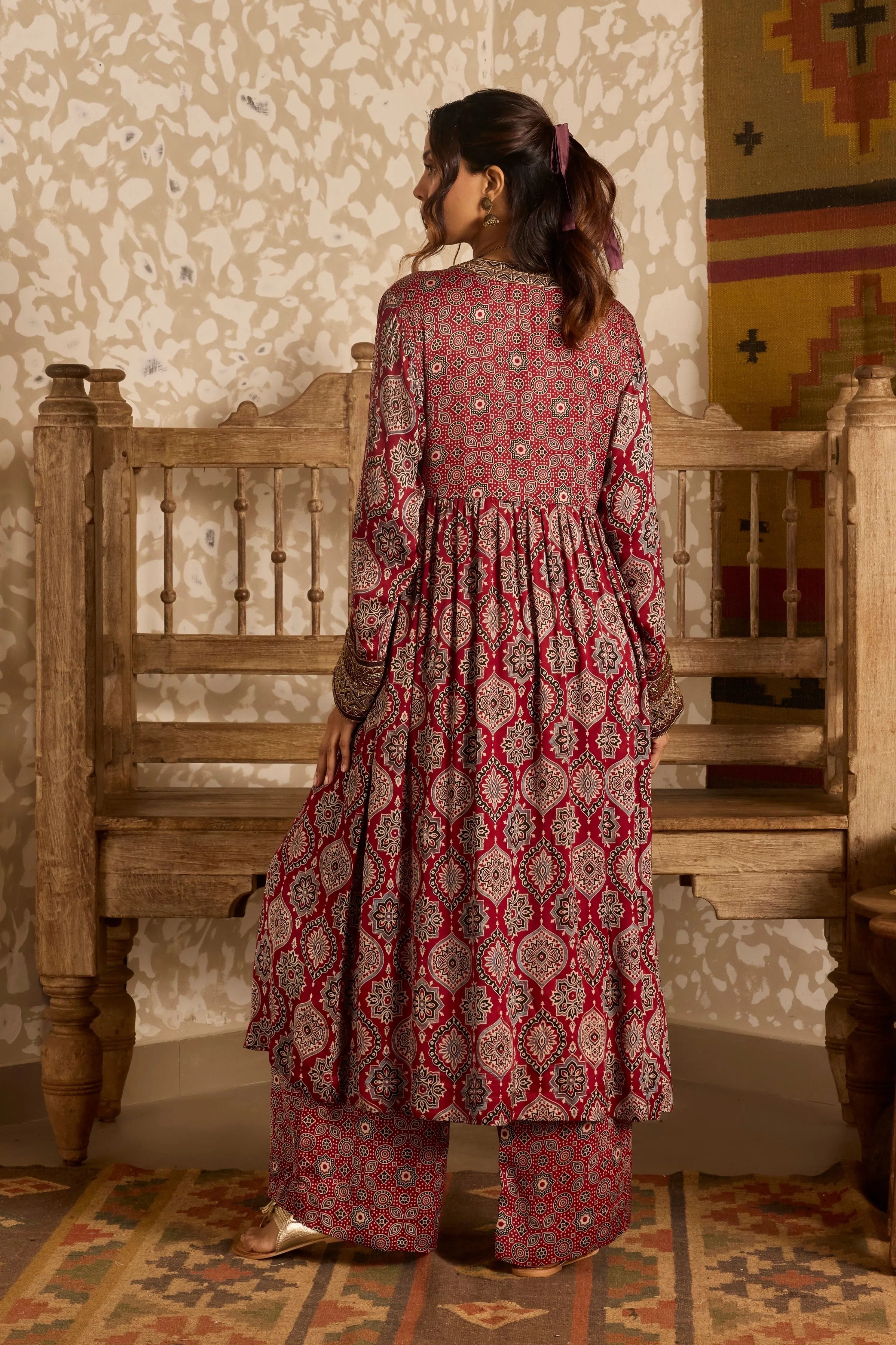 Ajrak V-Neck Kurta Set