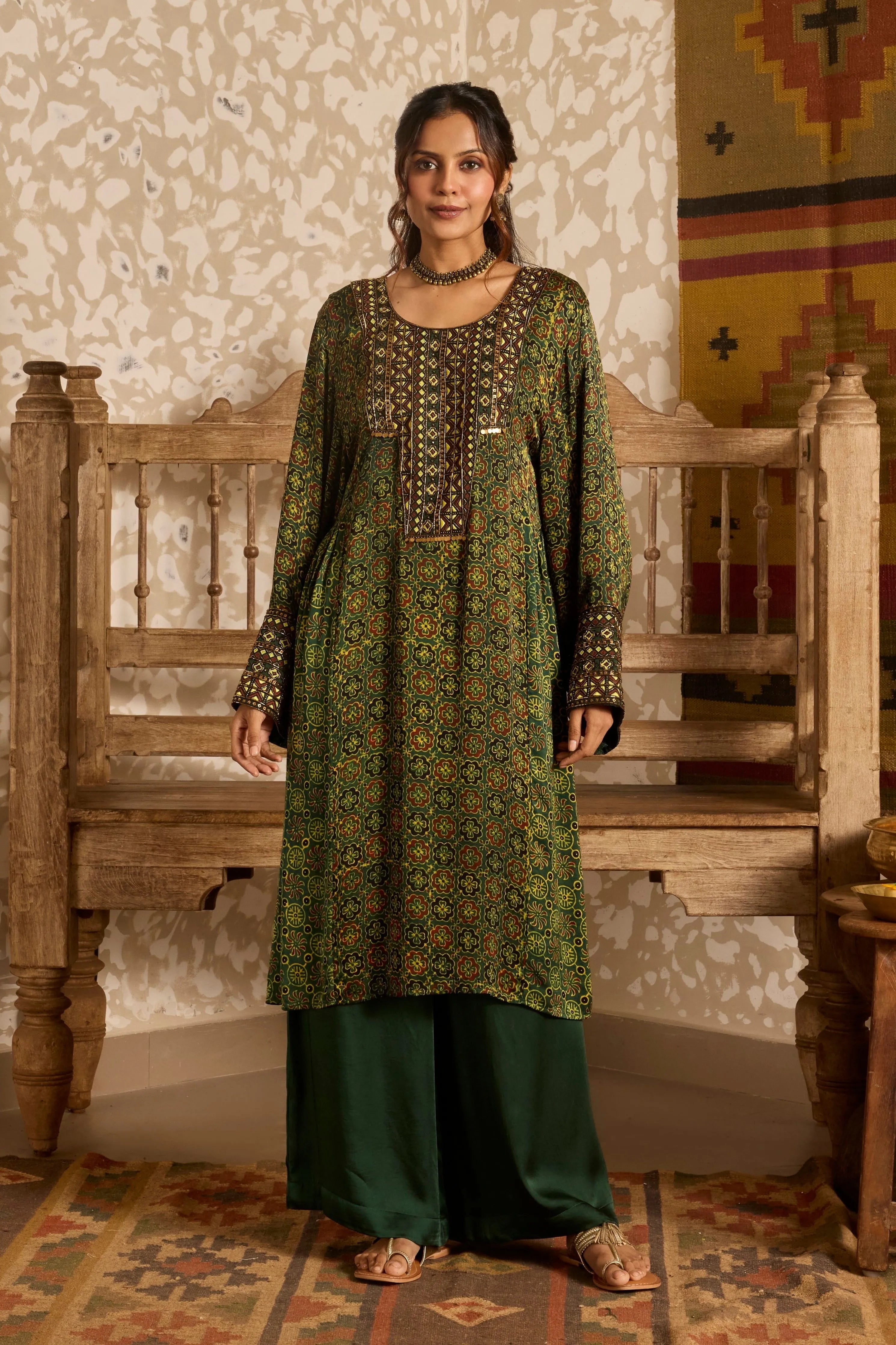 Long Kurta Wide Leg Pants Set