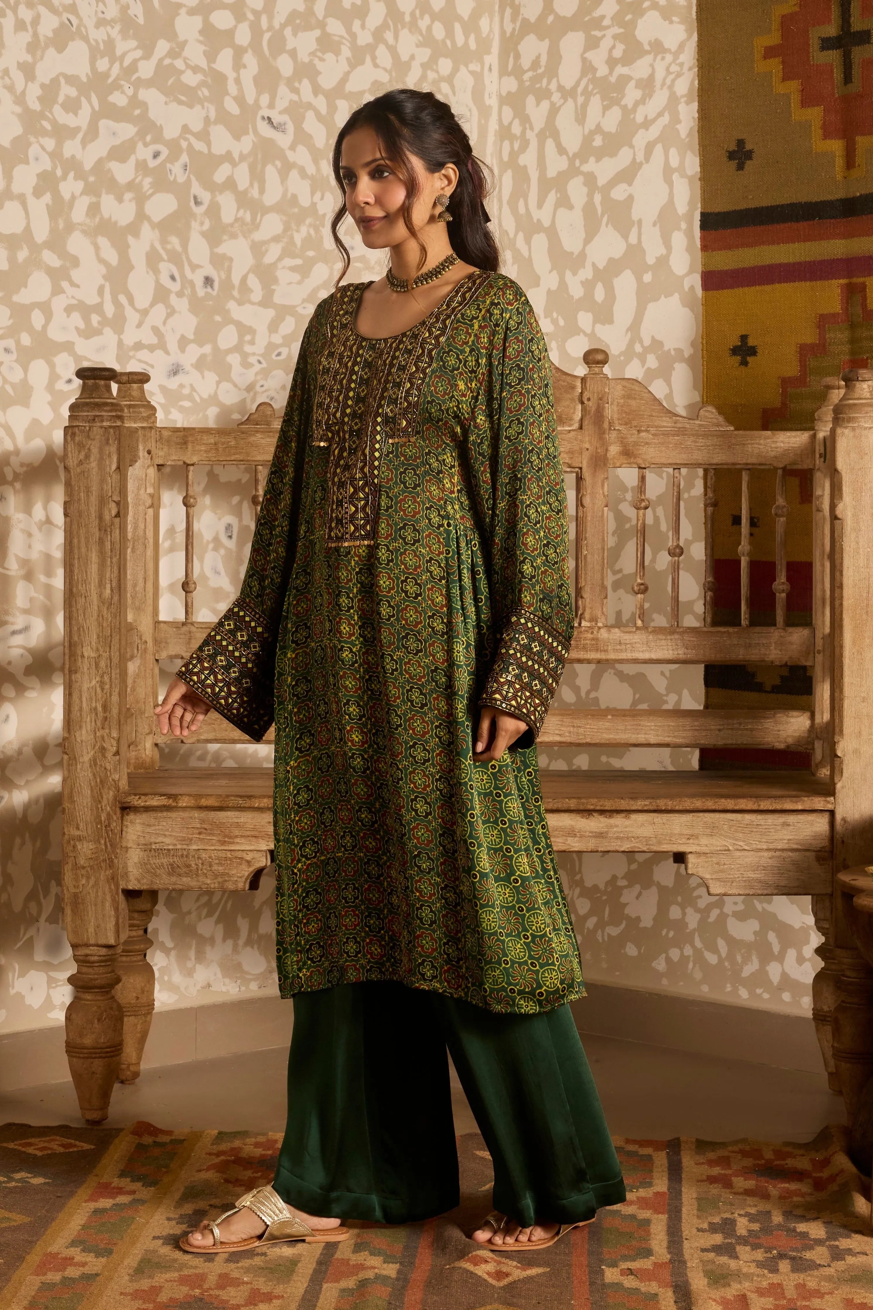 Long Kurta Wide Leg Pants Set