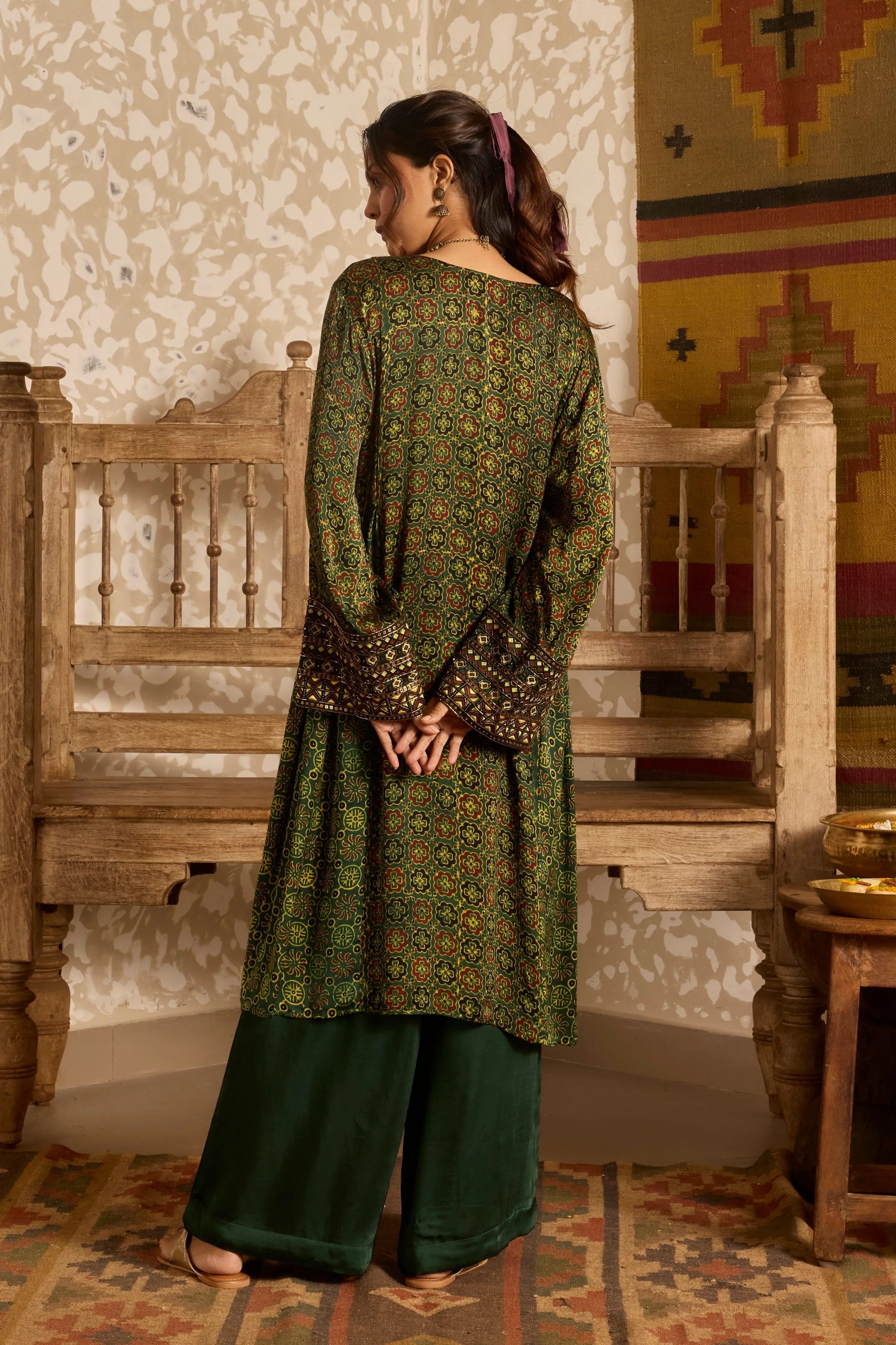 Long Kurta Wide Leg Pants Set