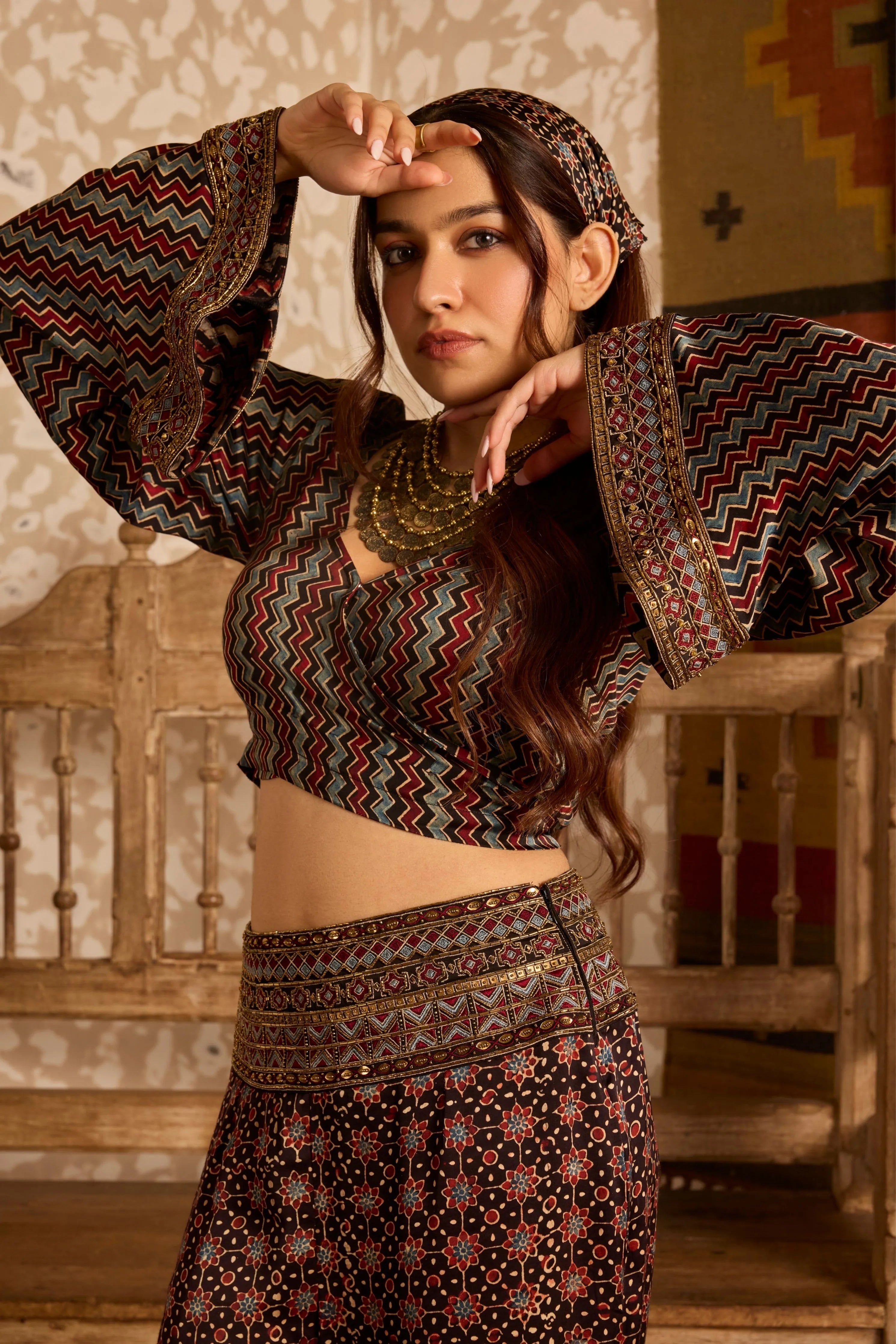 Wrap top with flared pant set