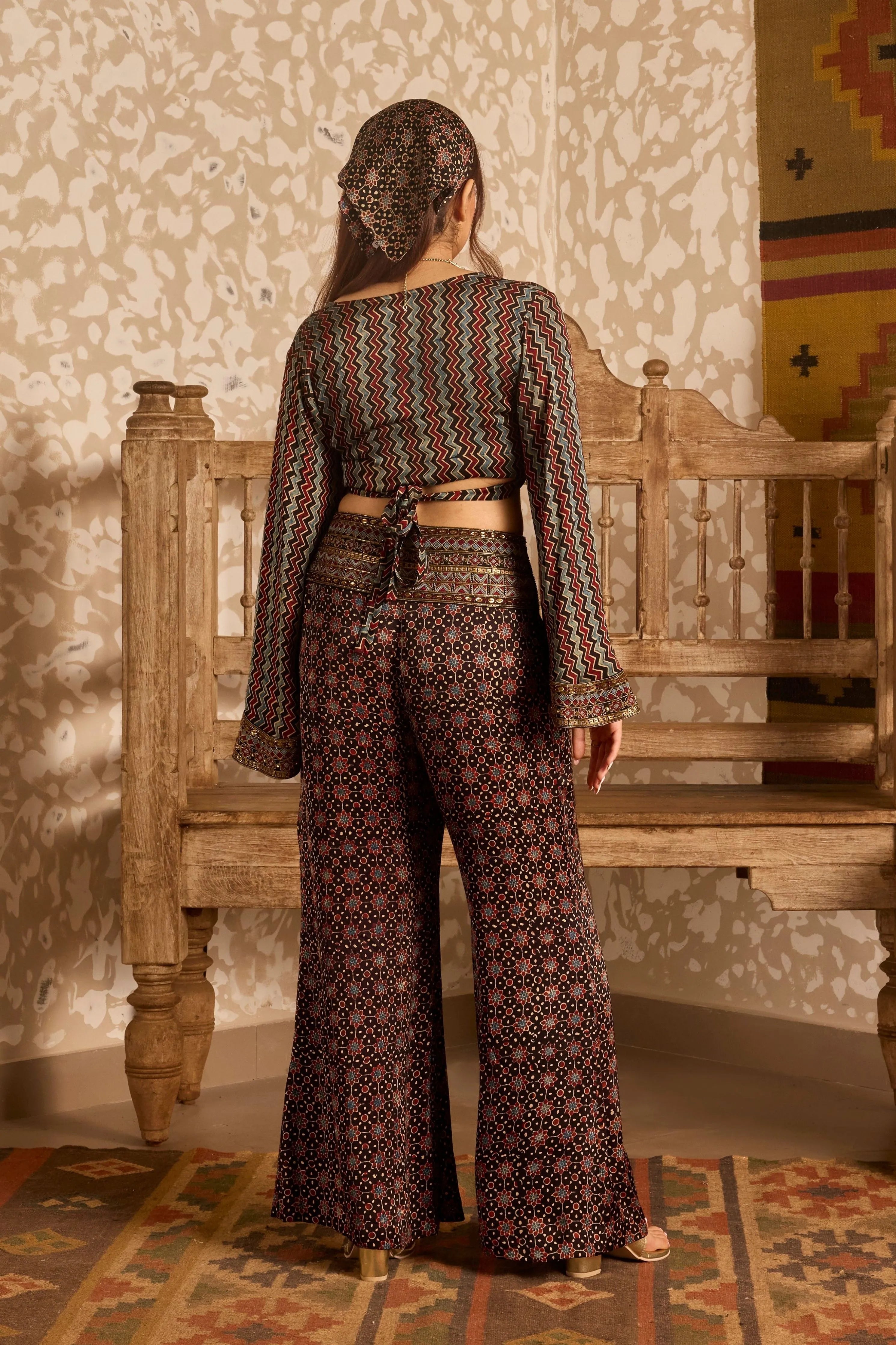 Wrap top with flared pant set