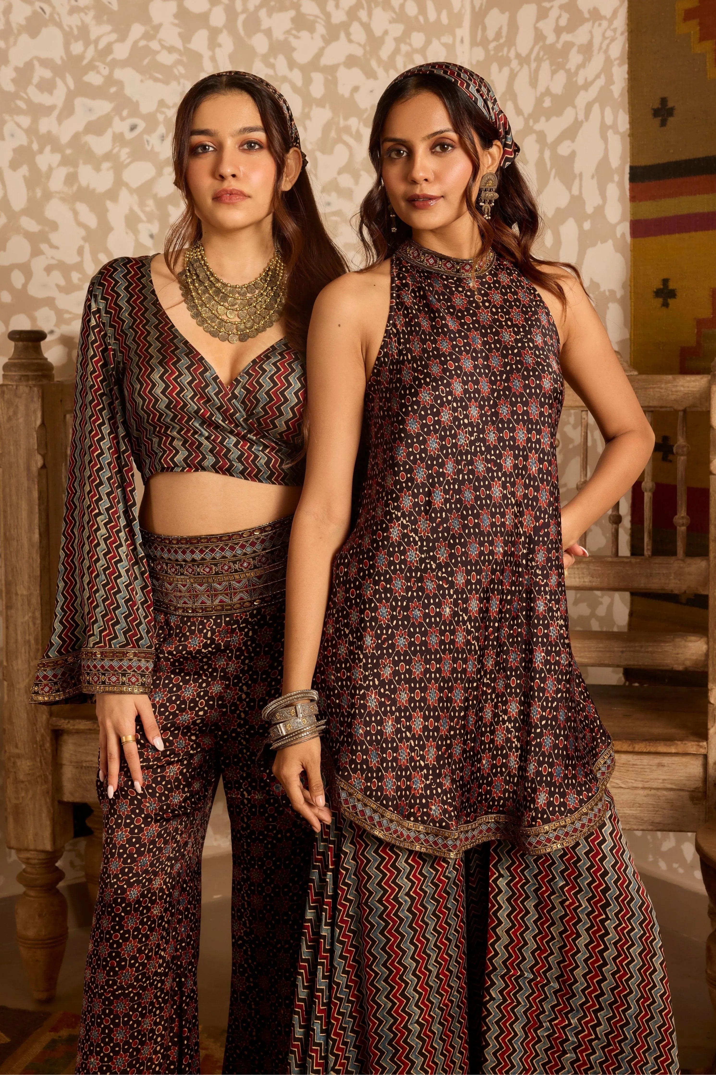 Halter neck tunic with sharara pants